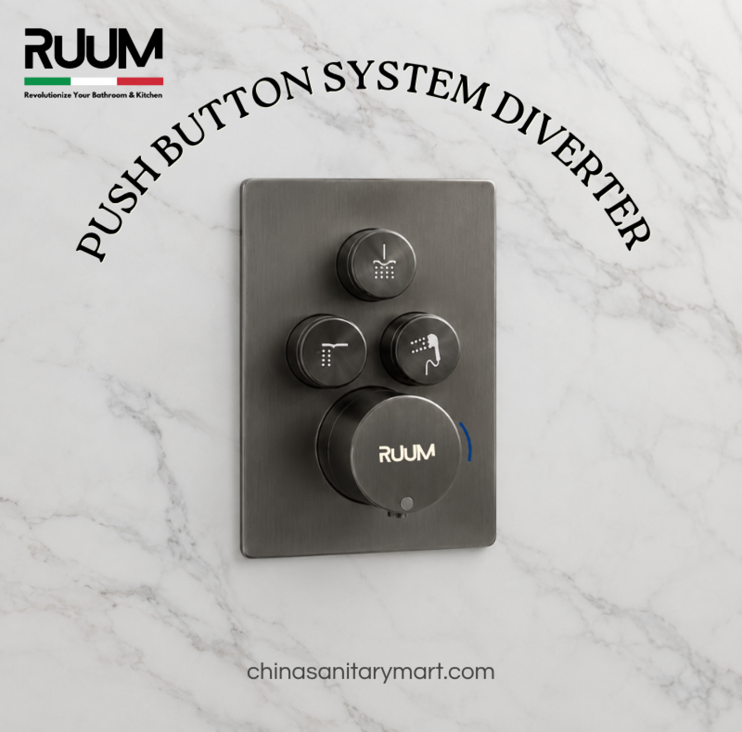 five way shower mixer gun metal, push button shower system, gun metal concealed shower mixer, rain shower hand shower set, RUUM shower mixer