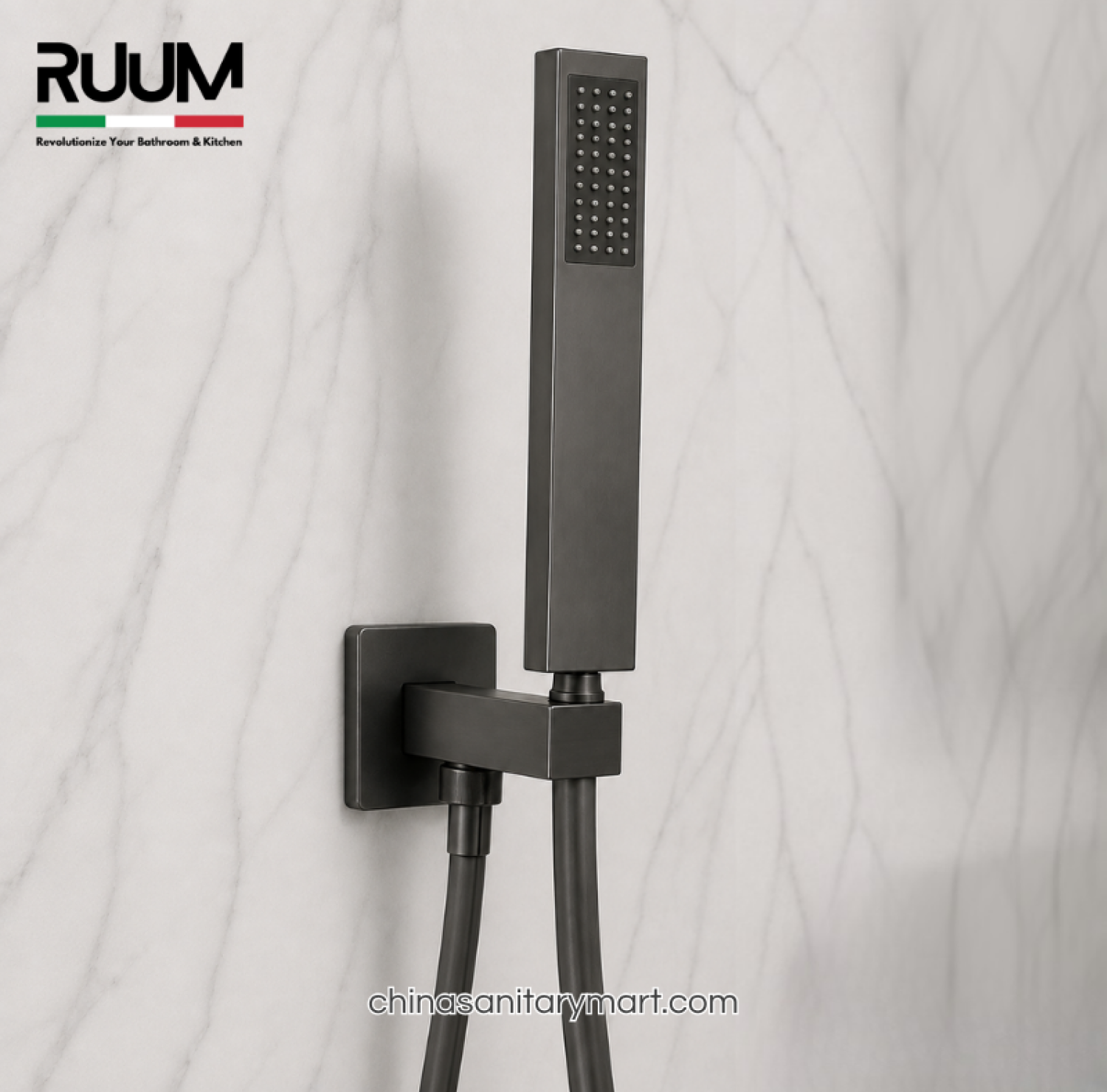 five way shower mixer gun metal, push button shower system, gun metal concealed shower mixer, rain shower hand shower set, RUUM shower mixer