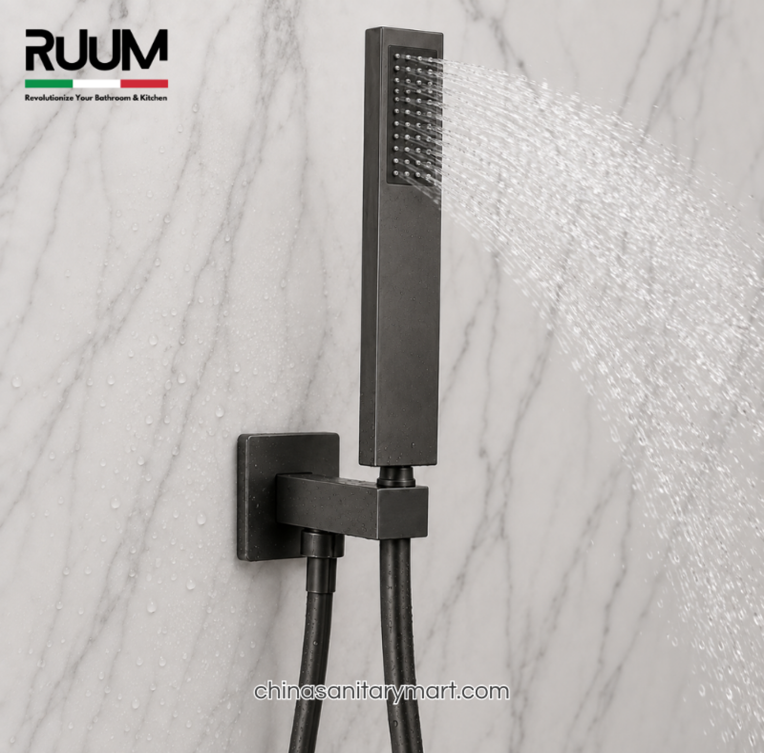 five way shower mixer gun metal, push button shower system, gun metal concealed shower mixer, rain shower hand shower set, RUUM shower mixer