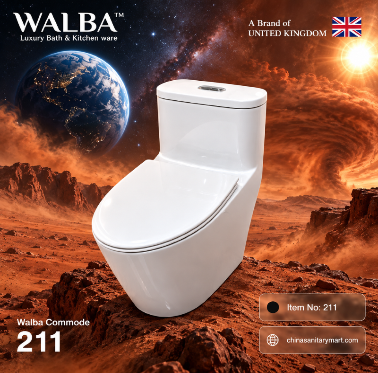 Walba Commode 211, Walba 211 Siphonic Jet Flush Commode, Walba One Piece Toilet, White One Piece Commode, Modern Toilet