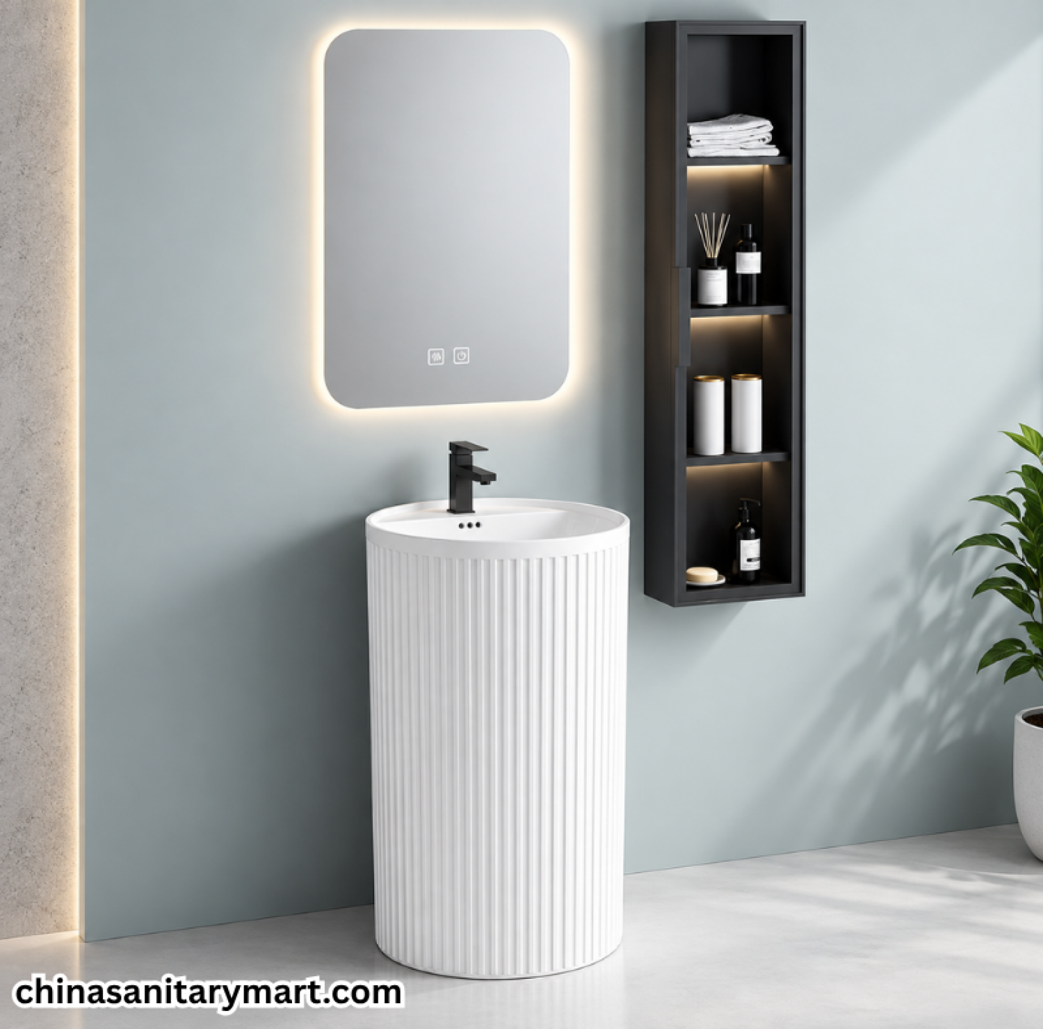 18/18 Inch PB302 Glossy White Drum Basin, PB302 white drum basin, glossy white freestanding basin, fluted drum basin, ceramic bathroom basin