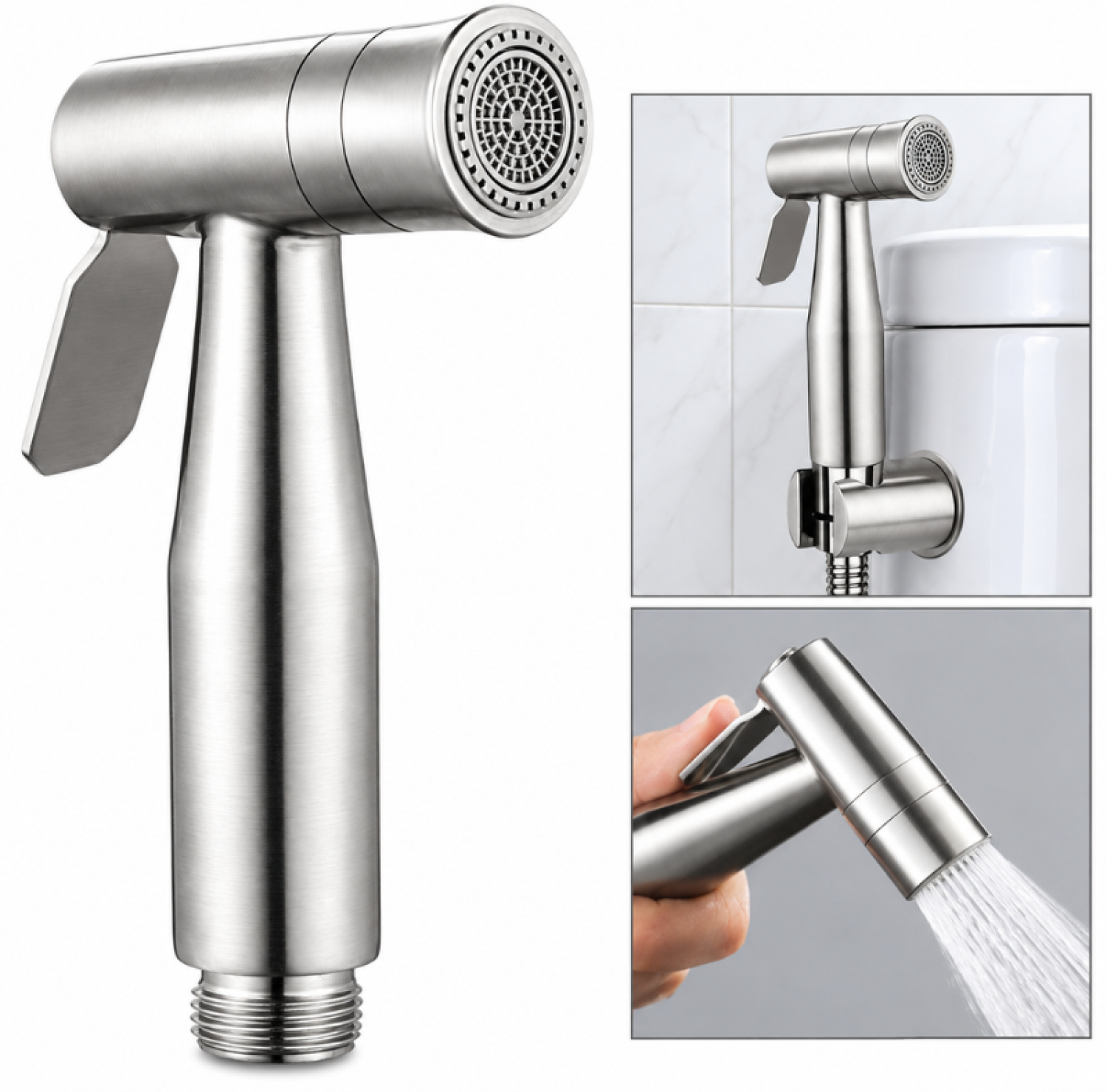 Mecan Two Mode Push Shower SS Matte, stainless steel bidet spray, dual mode push shower, Mecan bathroom hand shower, G1/2 bidet spray