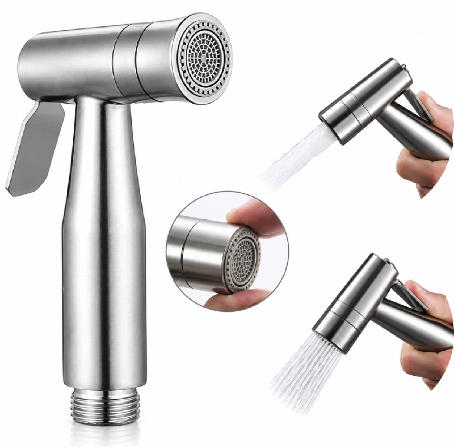 Mecan Two Mode Push Shower SS Matte, stainless steel bidet spray, dual mode push shower, Mecan bathroom hand shower, G1/2 bidet spray