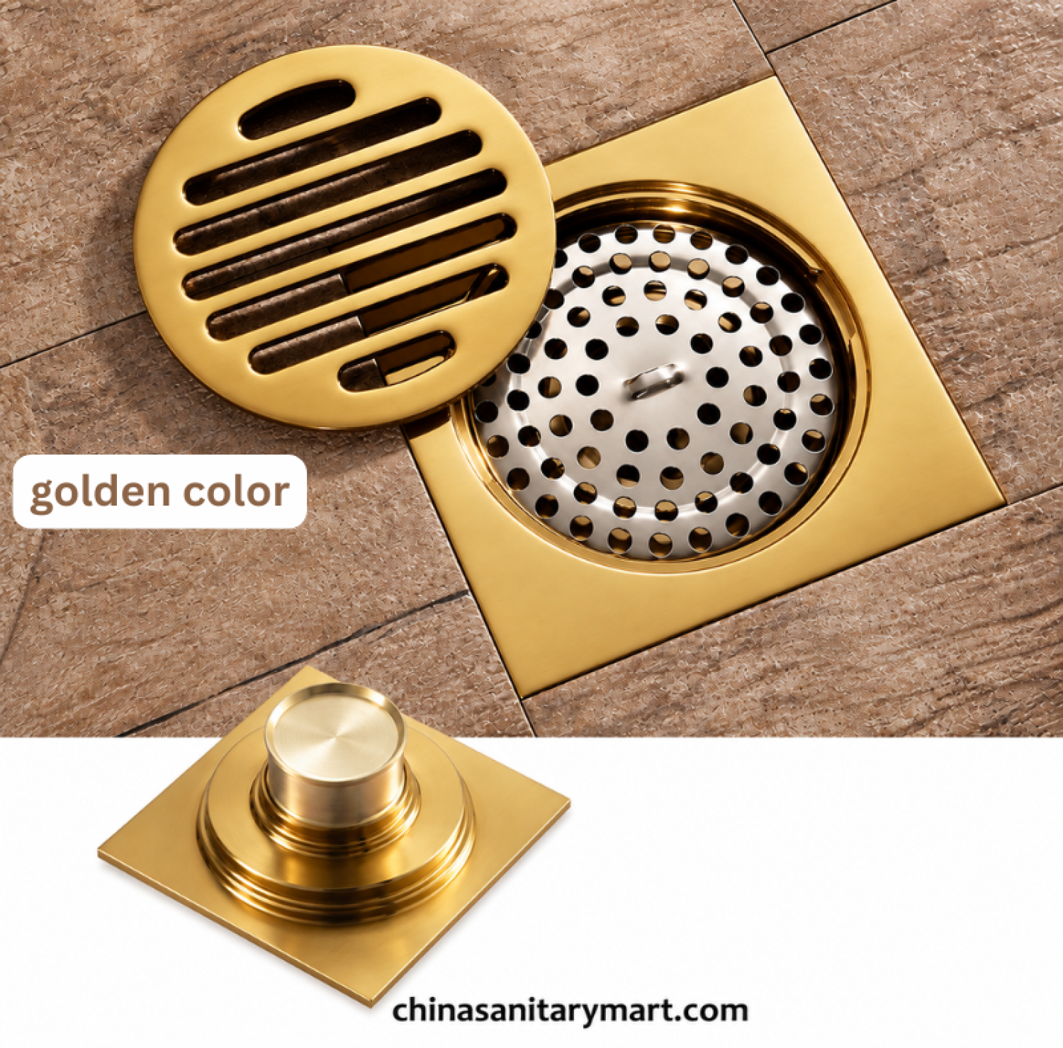 5 inch Ft Model B1 golden bathroom floor drain, golden square bathroom drain, slotted floor drain cover, China Sanitary Mart