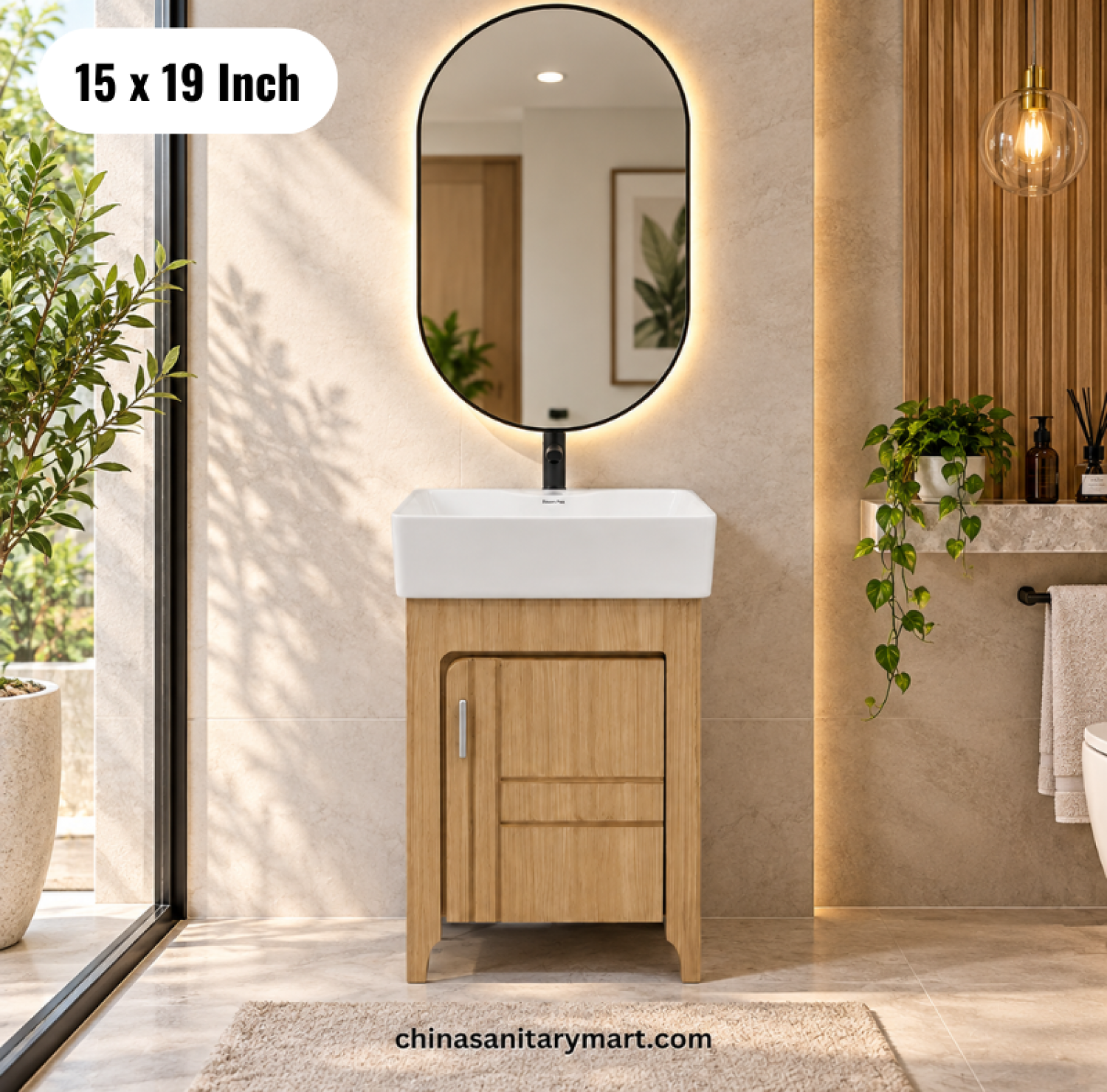 15x19 wooden basin cabinet set, countertop basin with wooden vanity, bathroom cabinet and mirror, wooden bathroom vanity Bangladesh