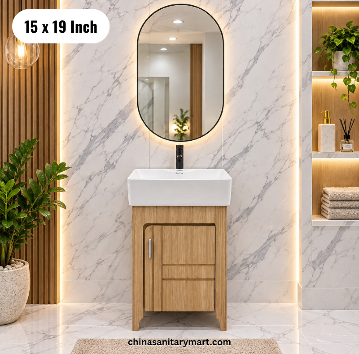 15x19 wooden basin cabinet set, countertop basin with wooden vanity, bathroom cabinet and mirror, wooden bathroom vanity Bangladesh