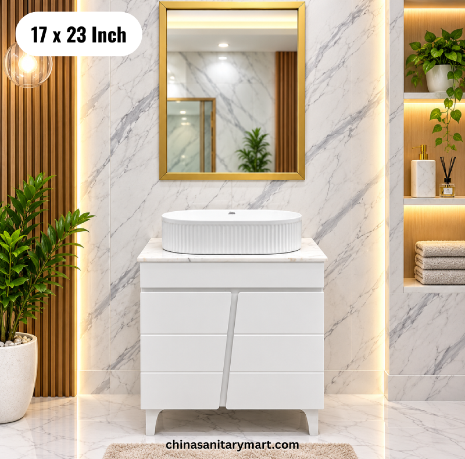 17x23 white basin cabinet, 20x12x5 countertop basin, white bathroom vanity with mirror, countertop basin cabinet Bangladesh