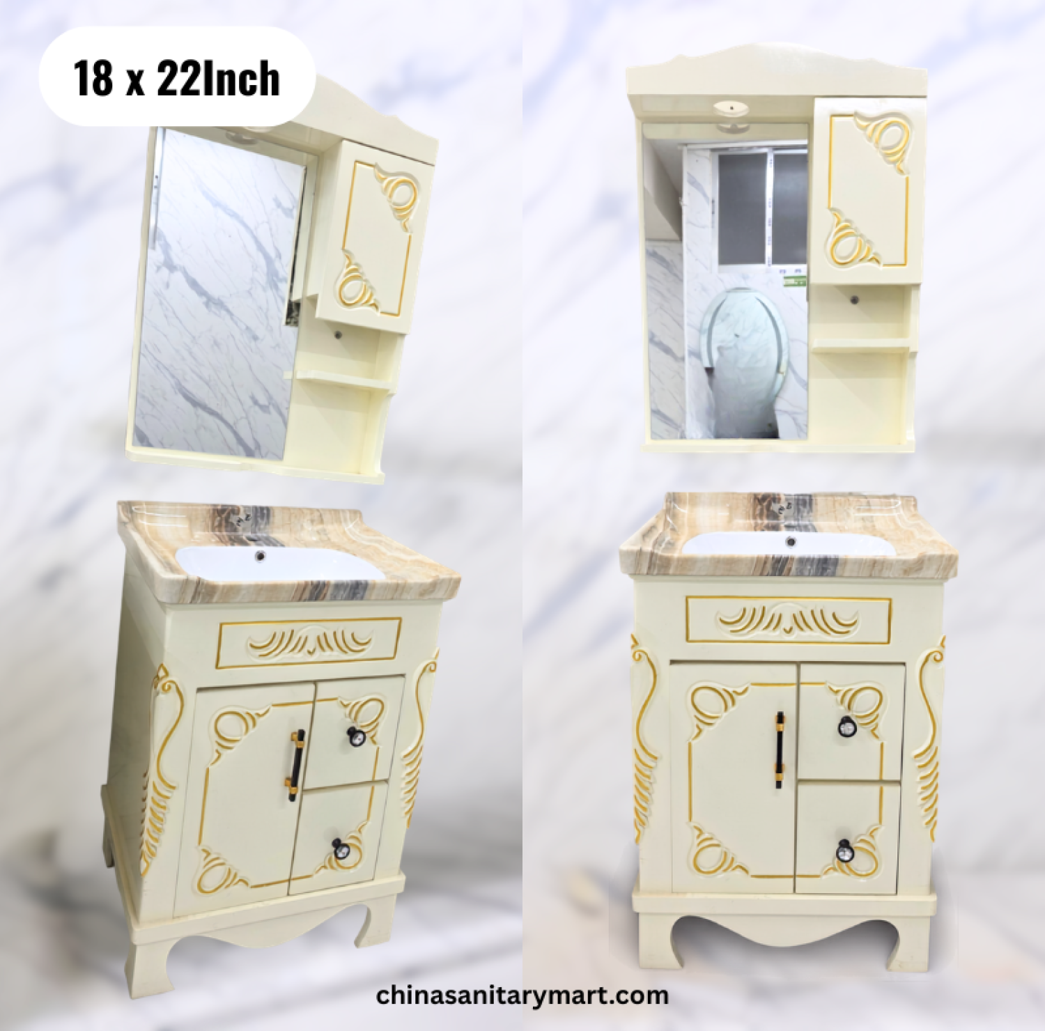 28x22 inch royal off white basin cabinet, integrated basin vanity, mirror cabinet box, luxury bathroom cabinet, off white bathroom vanity