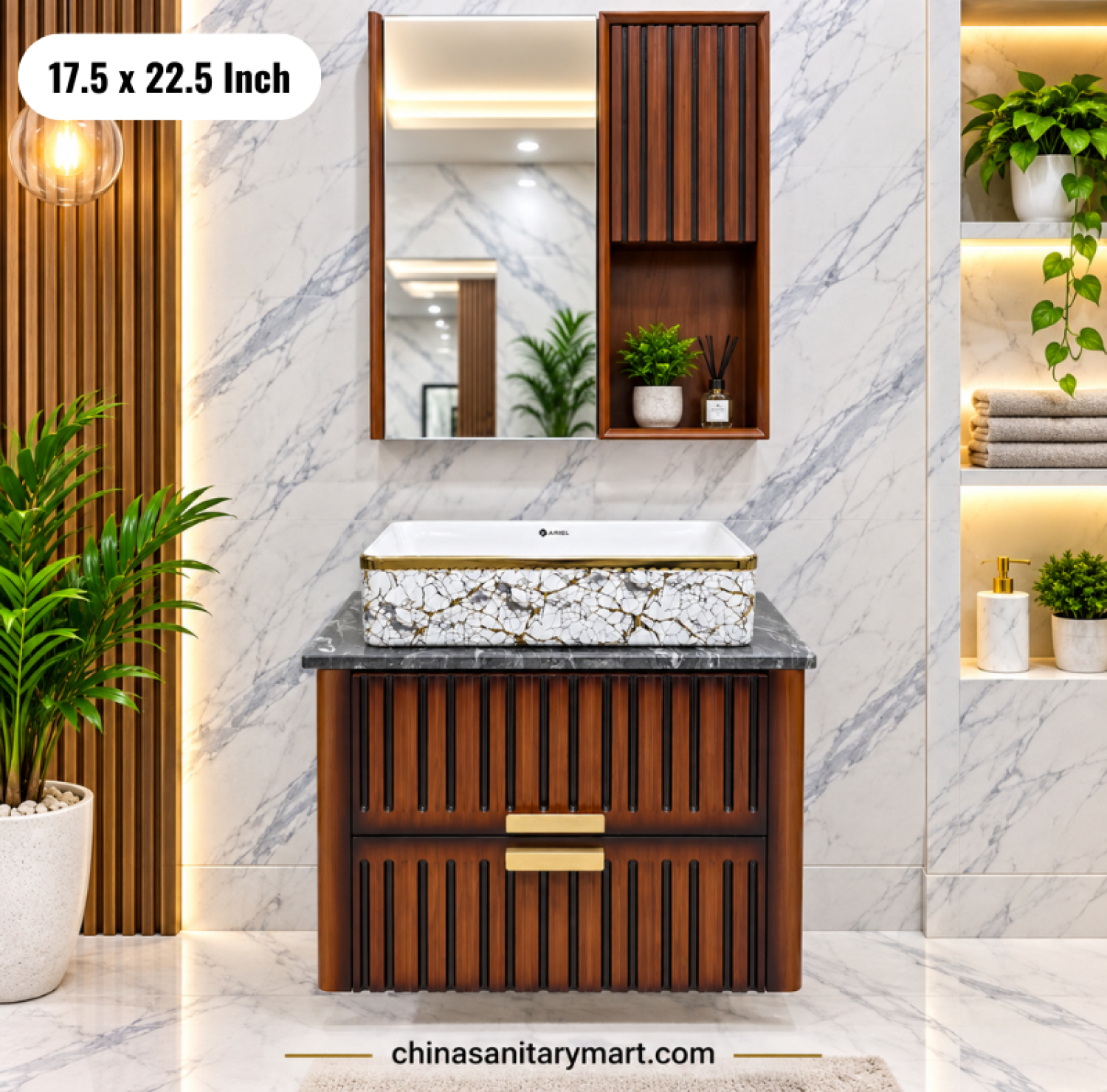 17.5x22.5 inch dark wooden basin cabinet, top basin vanity set, wooden bathroom cabinet, mirror cabinet box, dark wood bathroom vanity