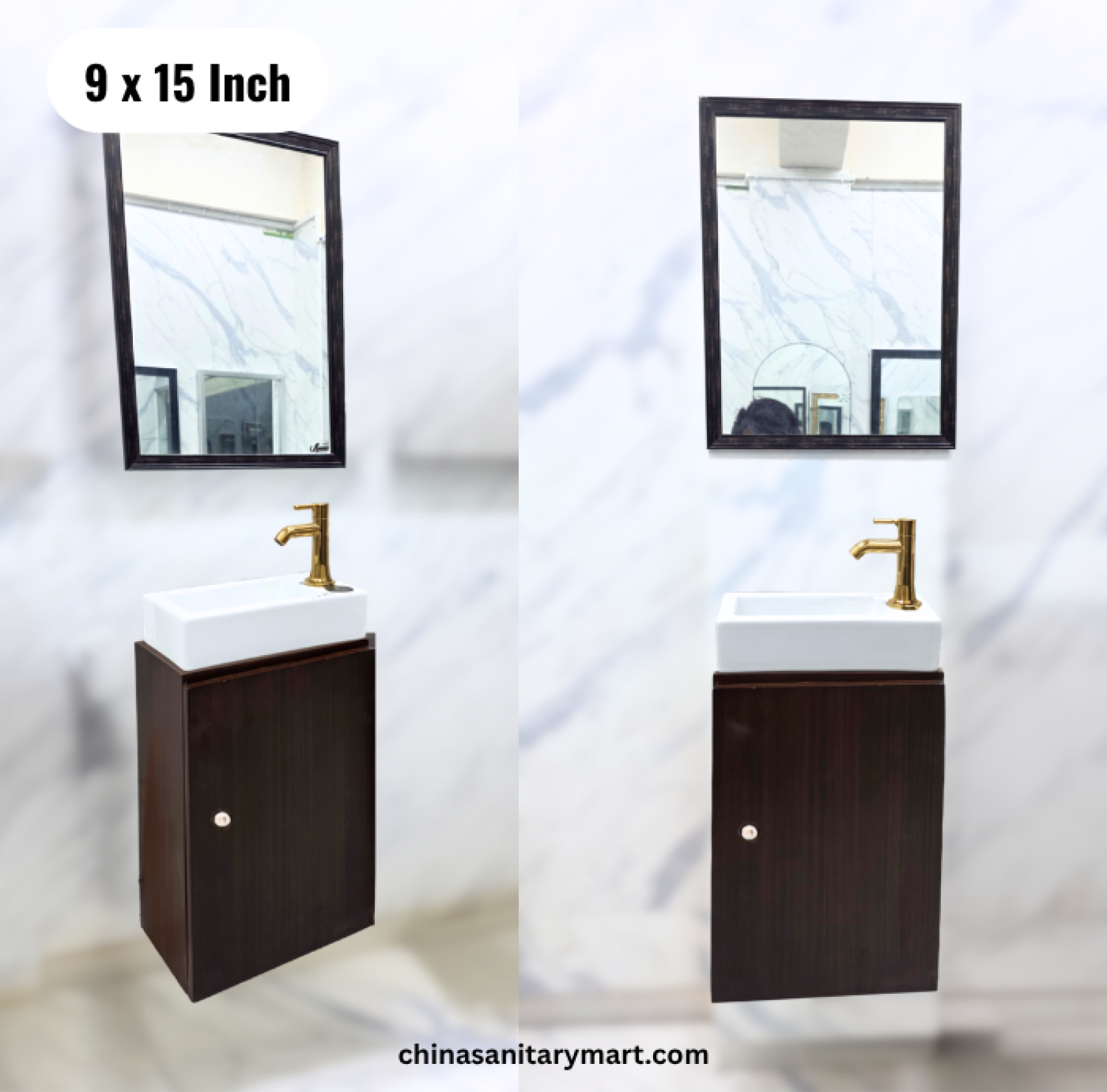 9x15 inch basin cabinet, dark wooden basin cabinet, wall mounted bathroom vanity, Counter Basin with mirror, small bathroom vanity