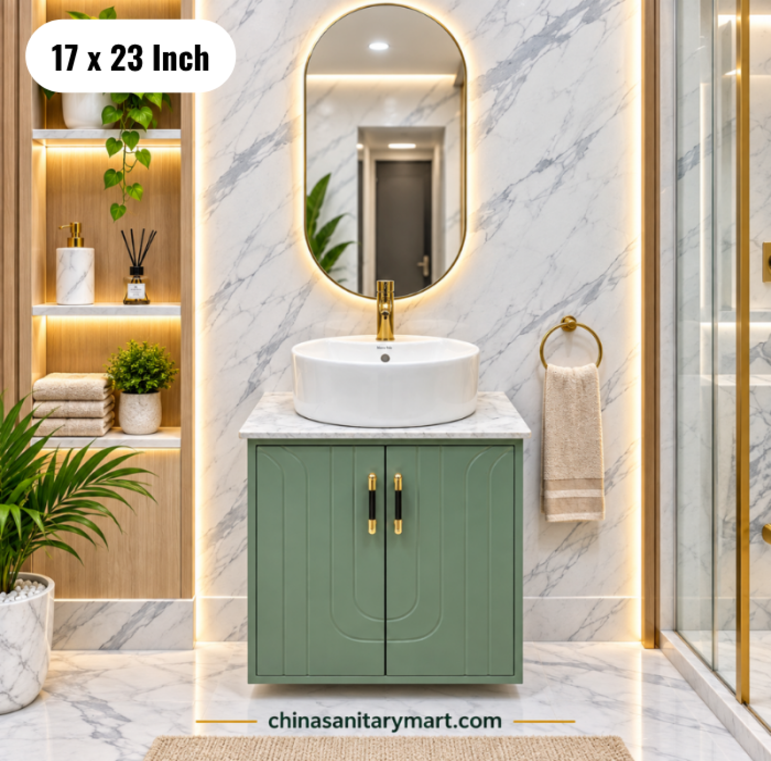 17x23 green basin cabinet, green bathroom vanity, white Counter basin, vanity with mirror, green basin cabinet Bangladesh
