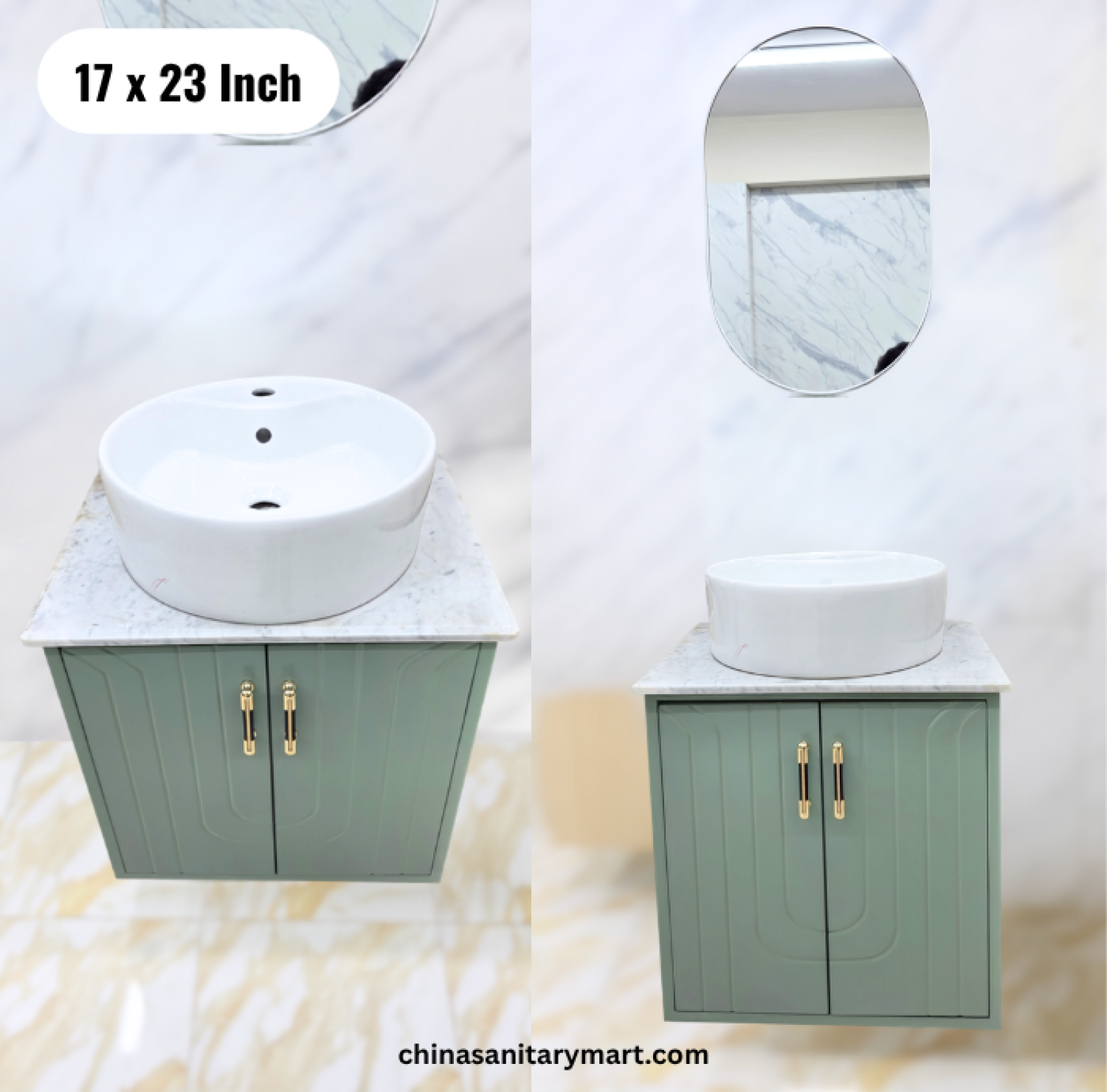 17x23 green basin cabinet, green bathroom vanity, white Counter basin, vanity with mirror, green basin cabinet Bangladesh