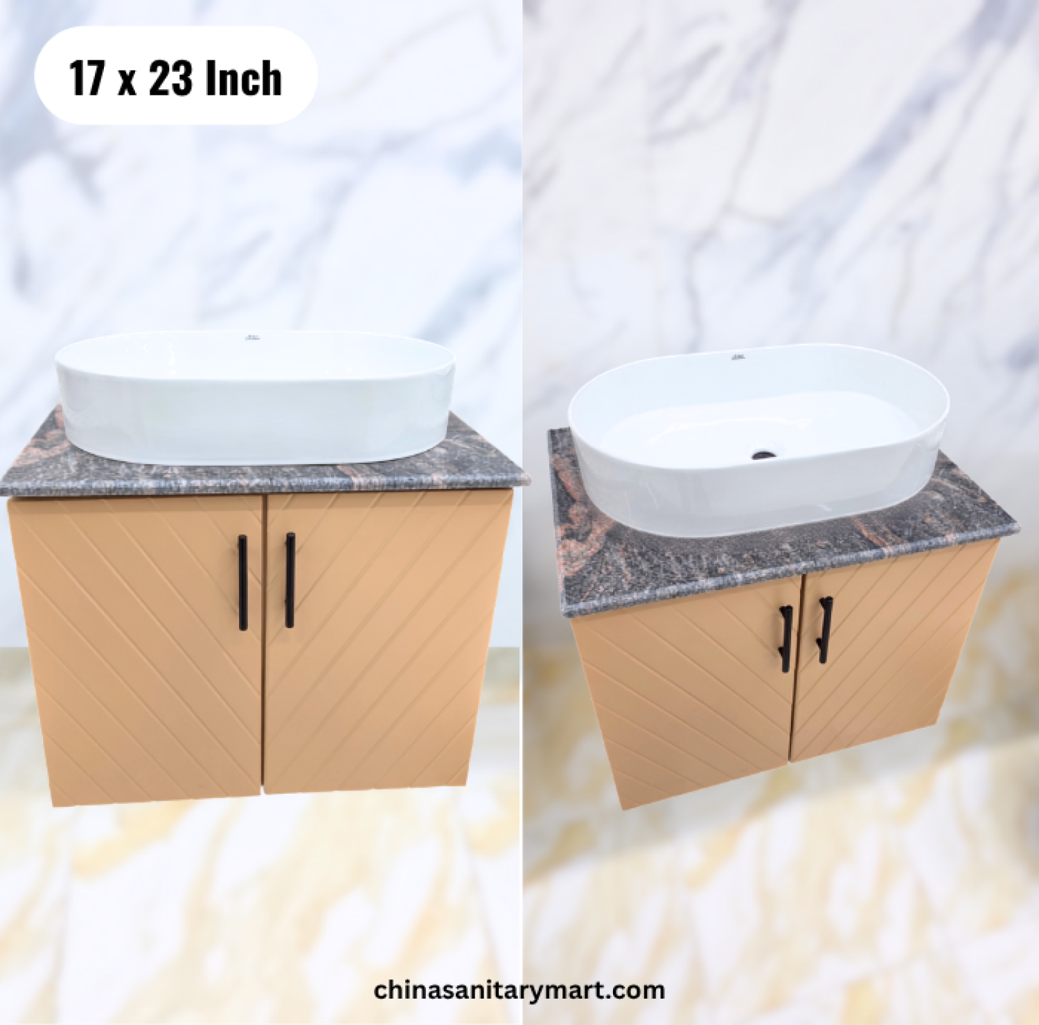17x23 peach basin cabinet, peach bathroom vanity, white counter basin,  basin cabinet with mirror, peach basin vanity Bangladesh