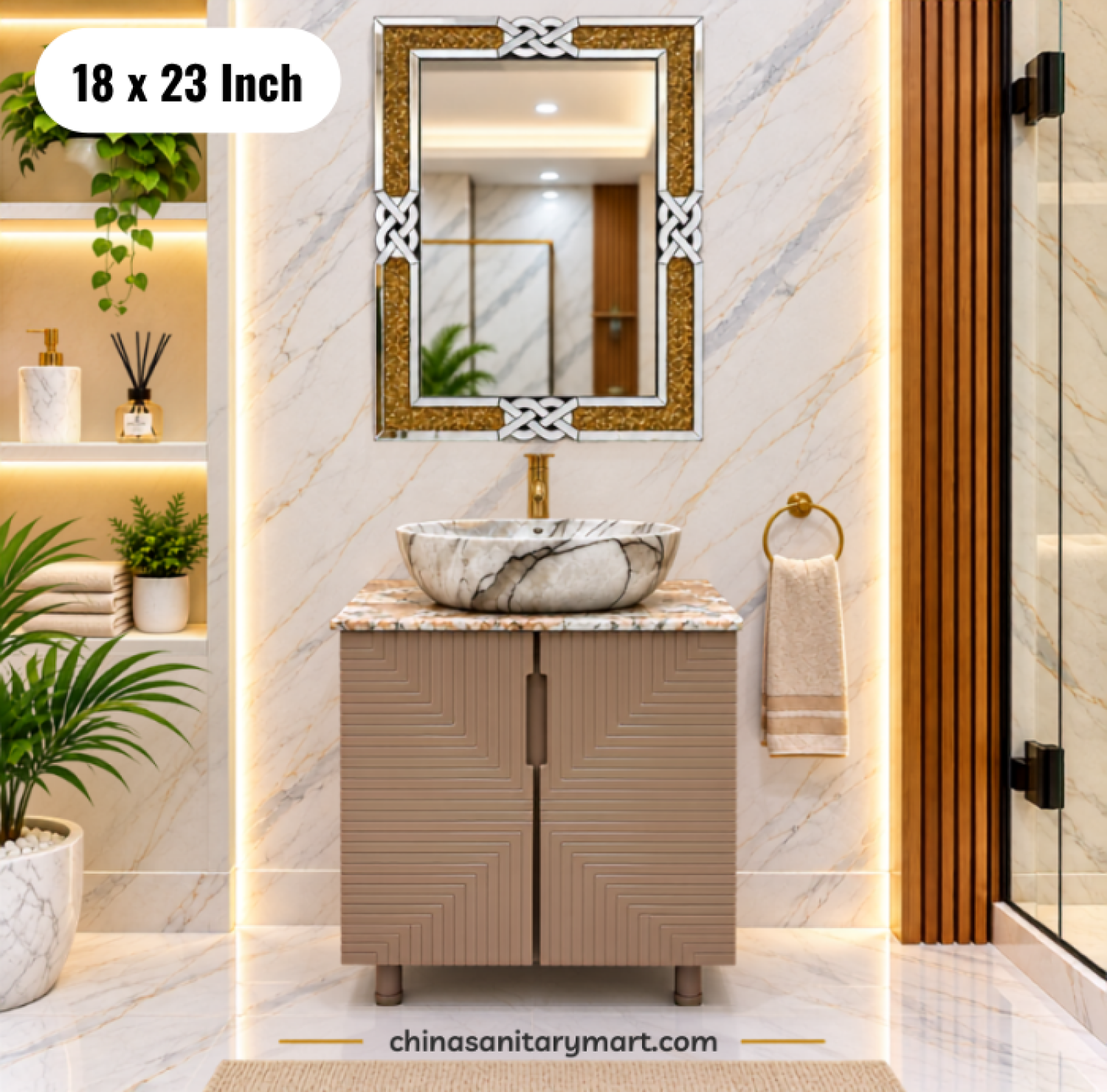 18x23 pink basin cabinet, pink bathroom vanity with top basin, pink basin cabinet with mirror, pink bathroom vanity set, bathroom cabinet Bangladesh