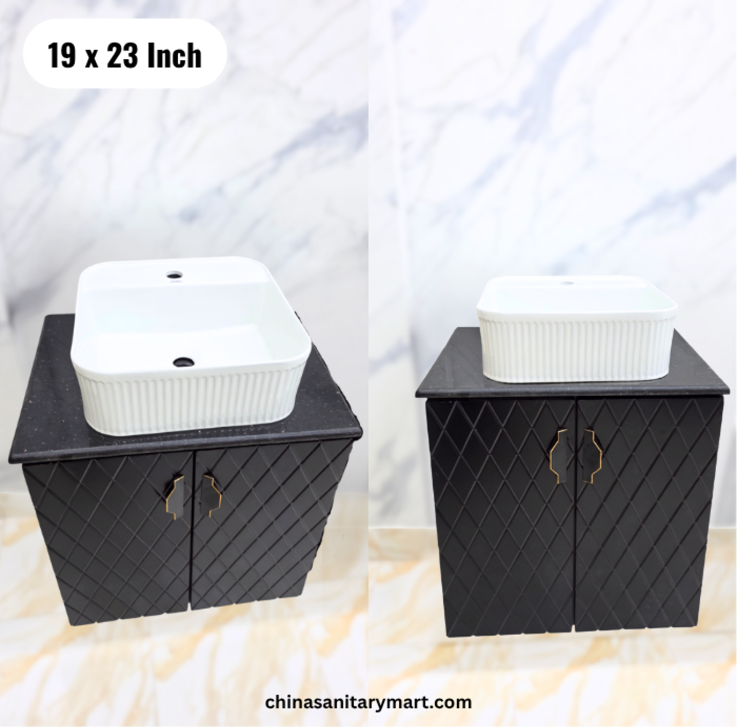19x23 black basin cabinet, black bathroom vanity with white top basin, black basin cabinet with faucet and mirror, wall mounted vanity Bangladesh