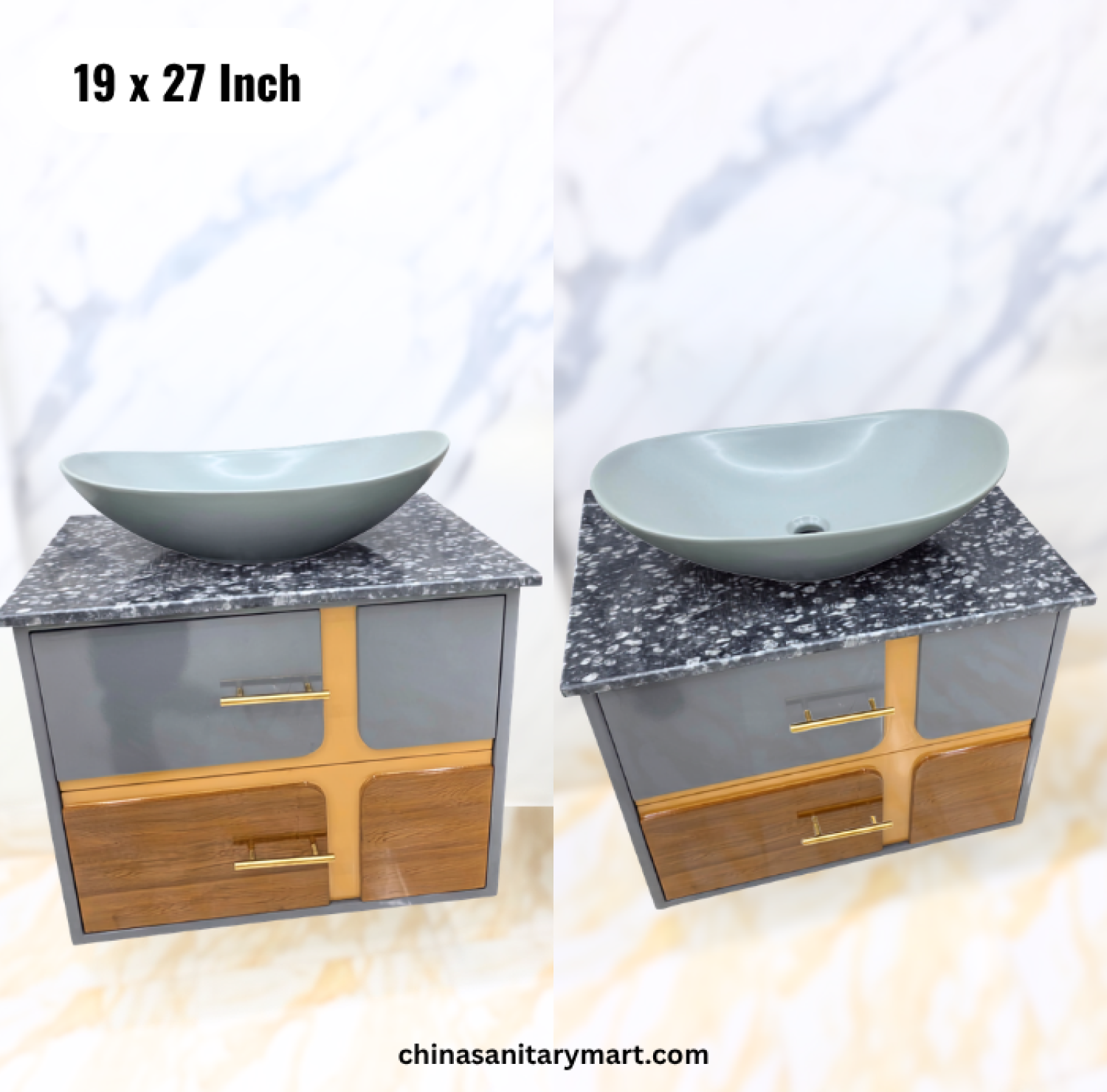 19x27 grey wooden texture basin cabinet, grey top basin vanity, wood texture bathroom cabinet, basin cabinet  and mirror, modern vanity Bangladesh