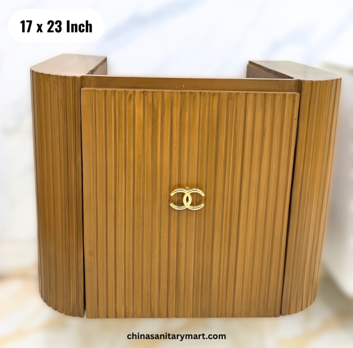 19x27 wooden texture basin cabinet, fluted wooden bathroom vanity, white top basin cabinet, basin vanity and mirror, modern bathroom cabinet Bangladesh