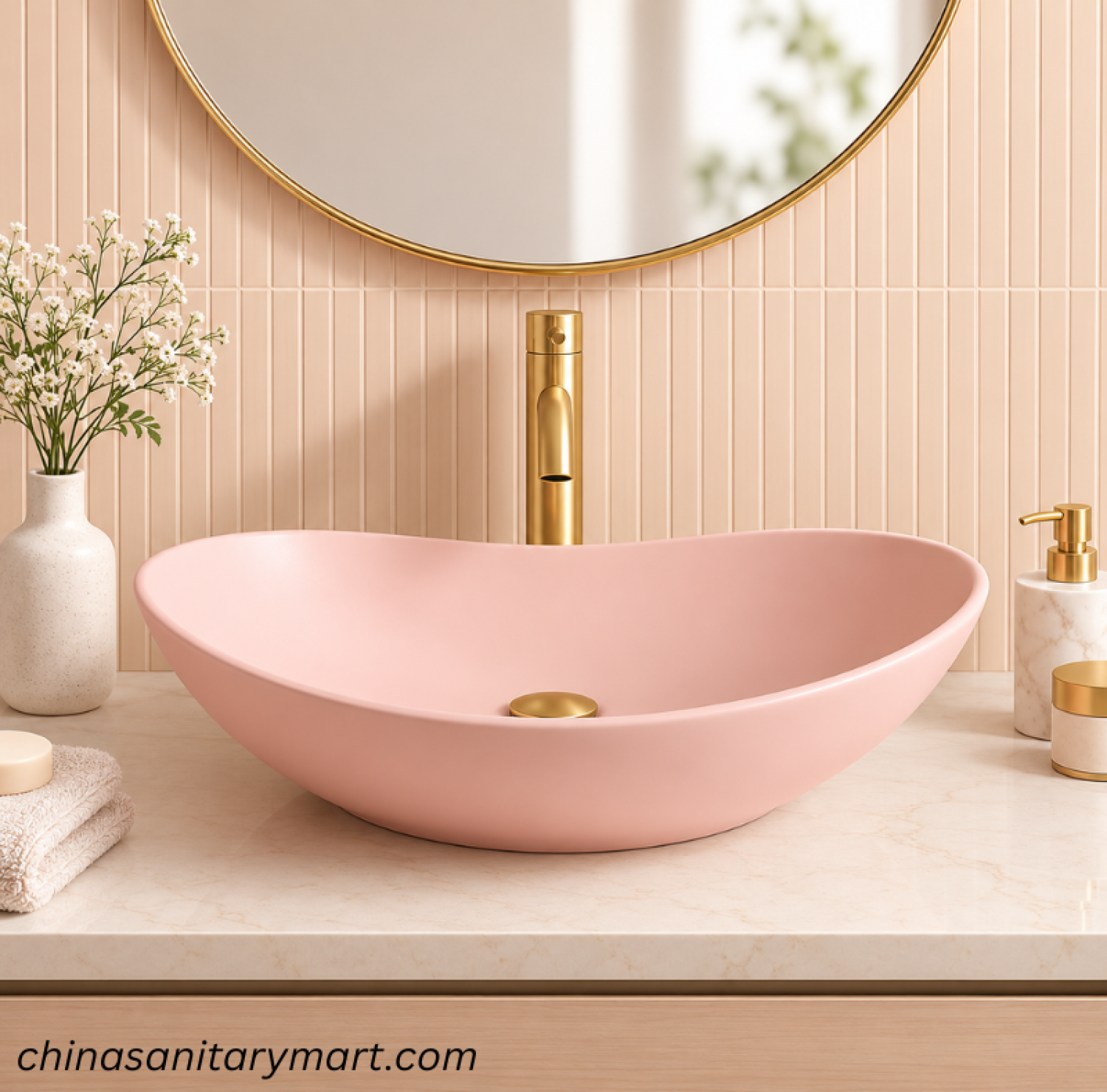 IS-A888MP pink boat shape top basin, pink countertop wash basin, boat shape bathroom basin, designer pink top basin