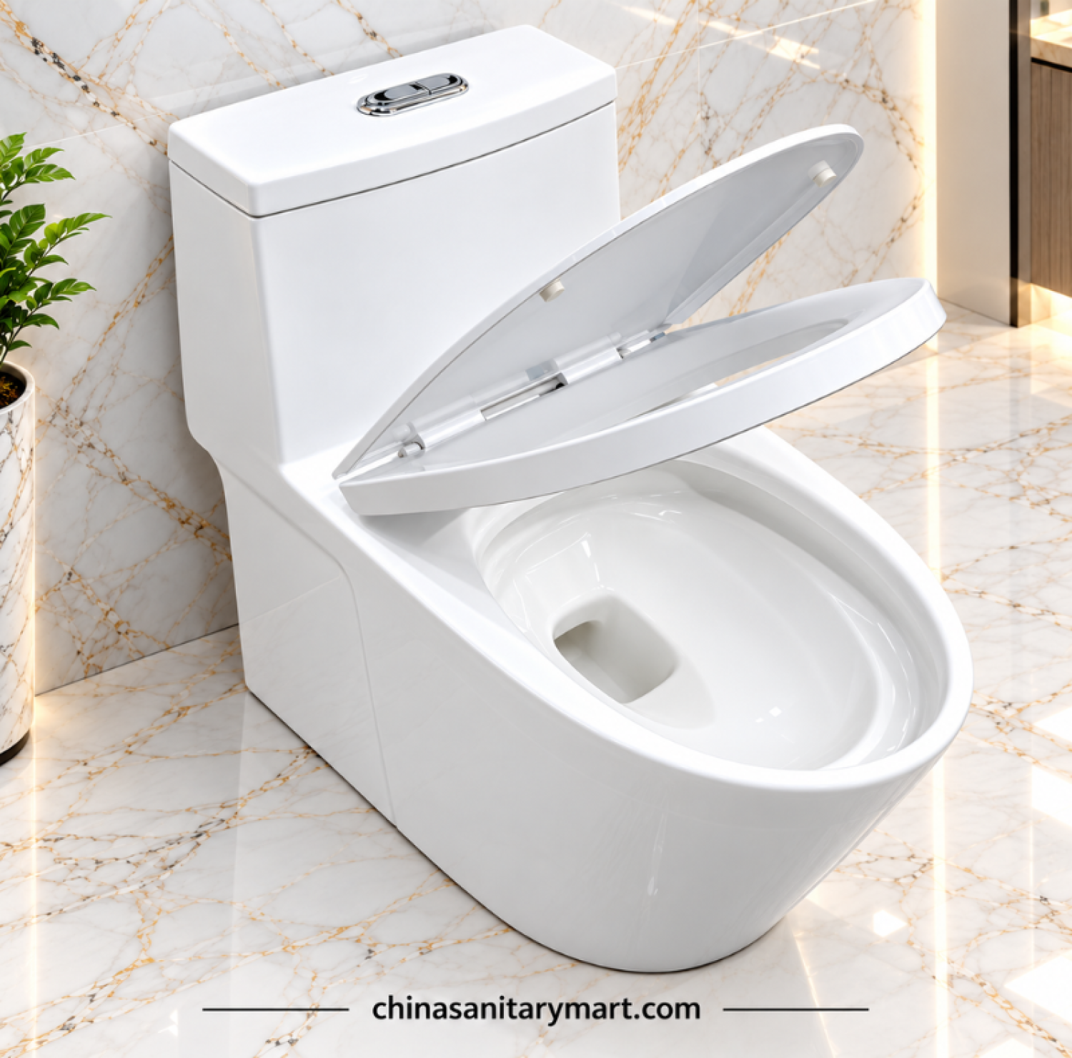 IS-3822 Tornado Jet Flush commode, IS-3822 white one piece toilet, Tornado and Jet Flush toilet, modern white commode, one piece bathroom toilet