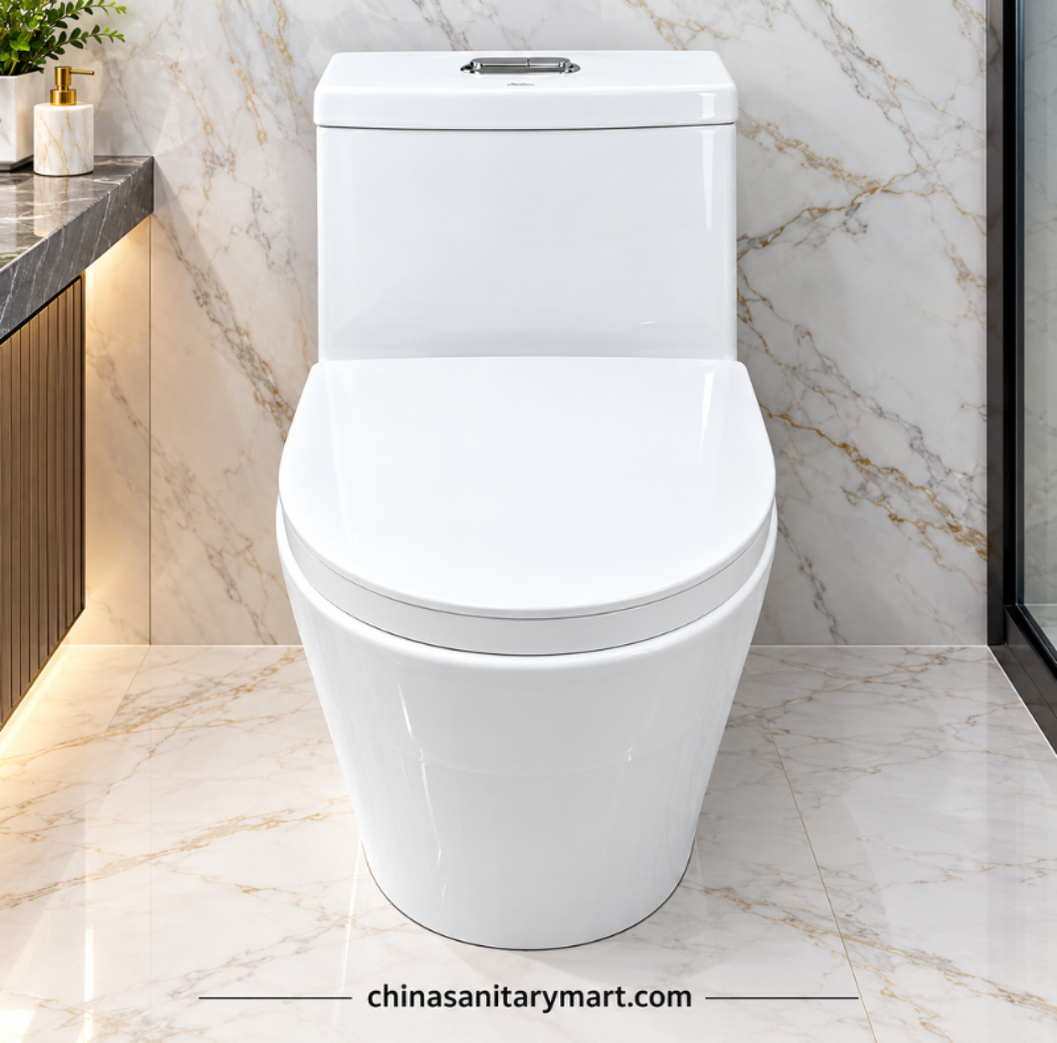 IS-3822 Tornado Jet Flush commode, IS-3822 white one piece toilet, Tornado and Jet Flush toilet, modern white commode, one piece bathroom toilet