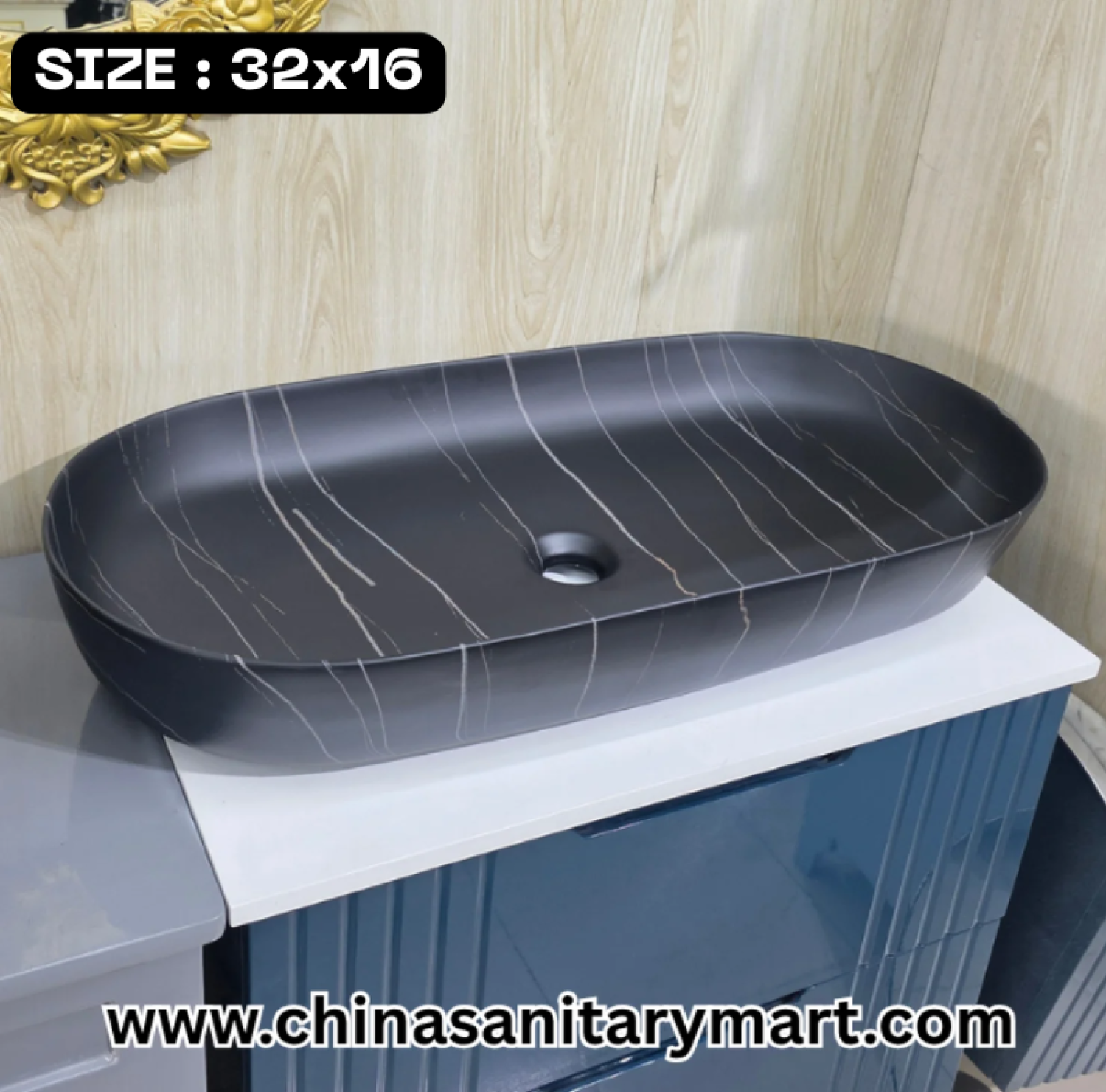 32x16 inch matte black large top basin, black countertop wash basin, large black bathroom basin, marble vein top basin, modern matte black basin