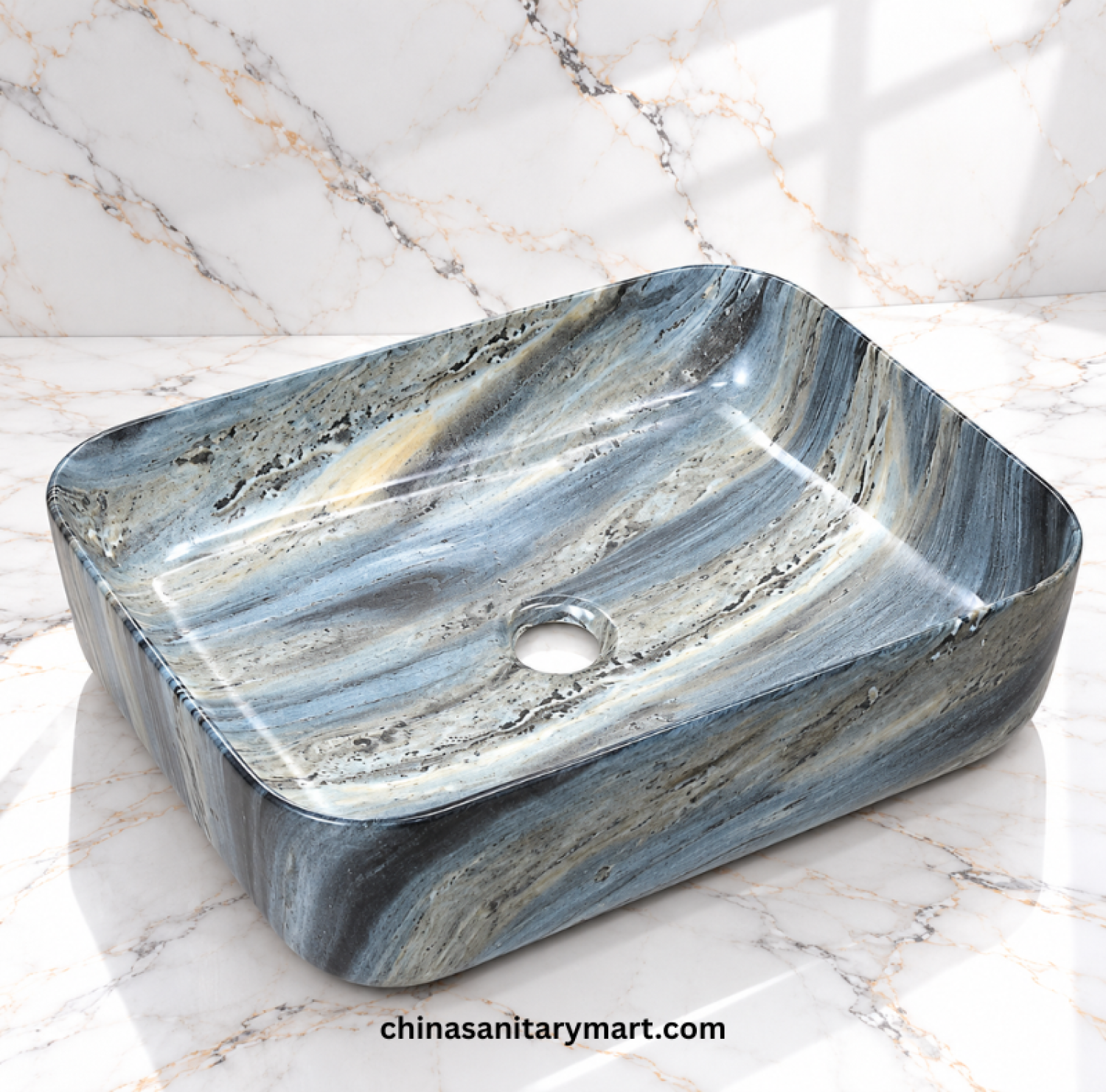 A5014MC 15.5x20 top basin, grey marble style countertop basin, rectangular grey wash basin, designer marble bathroom basin, modern top basin