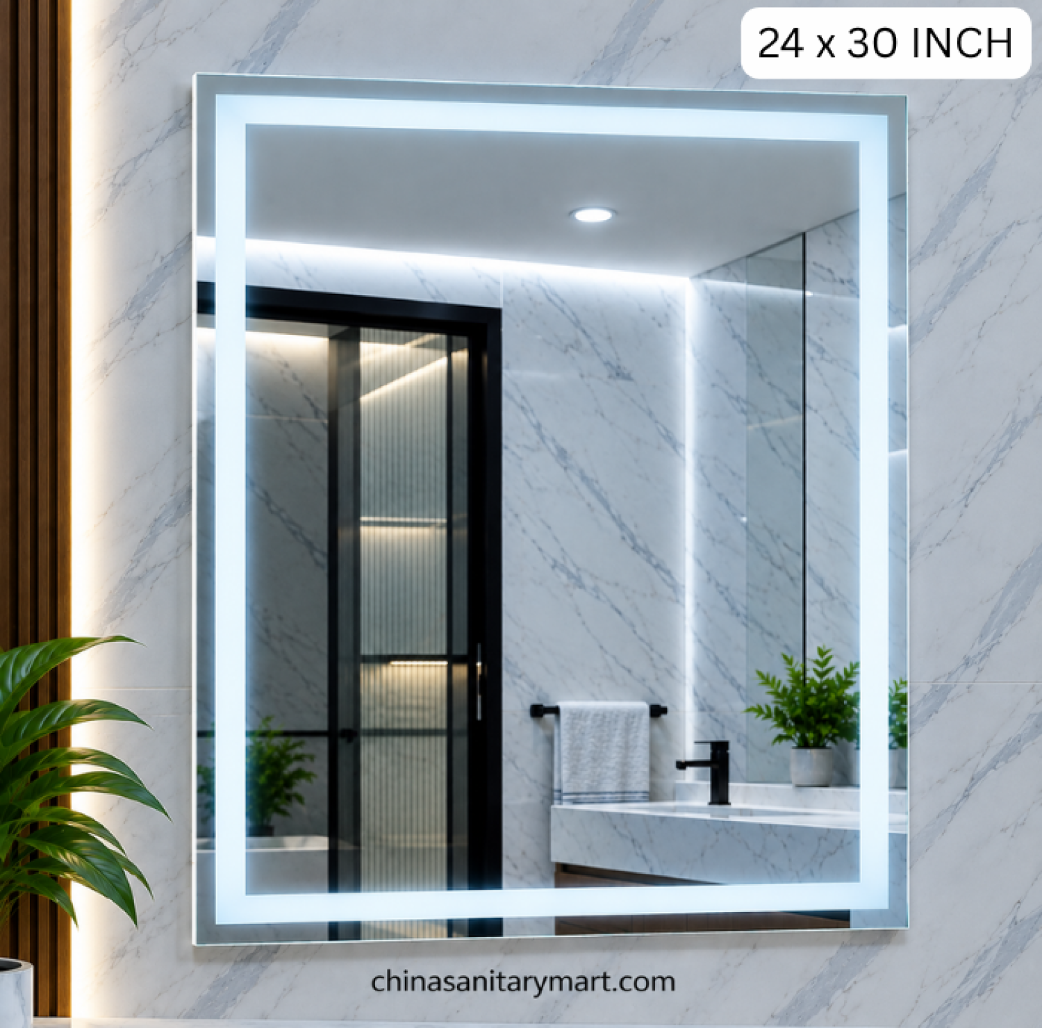 24x30 rectangle LED mirror, frosted inside LED mirror, rectangular bathroom mirror, LED vanity mirror, modern wall mirror, frosted LED bathroom mirror