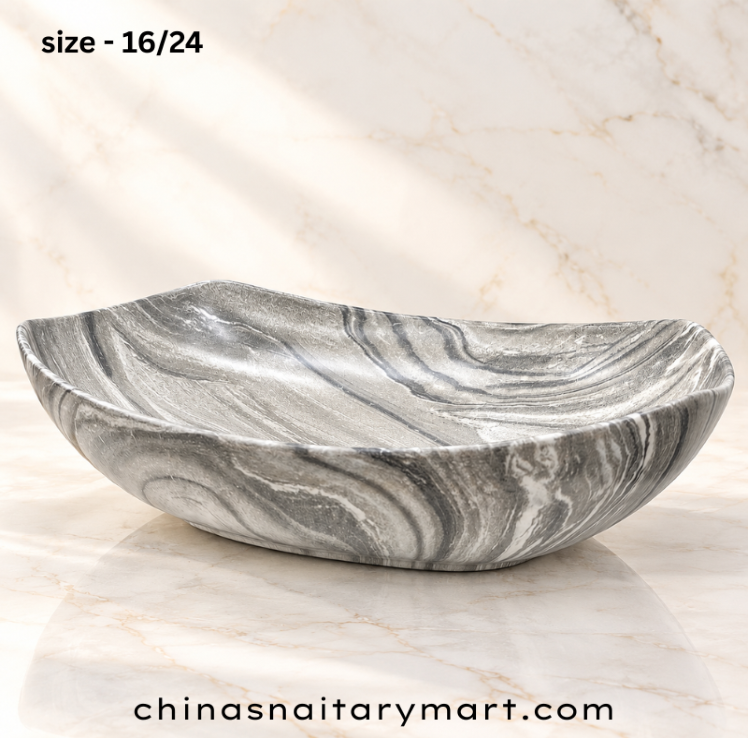 IS-A5166MB 16/24 Inch Matte Grey Marble Shed Top Basin with premium ceramic construction, natural grey marble finish, luxury countertop design