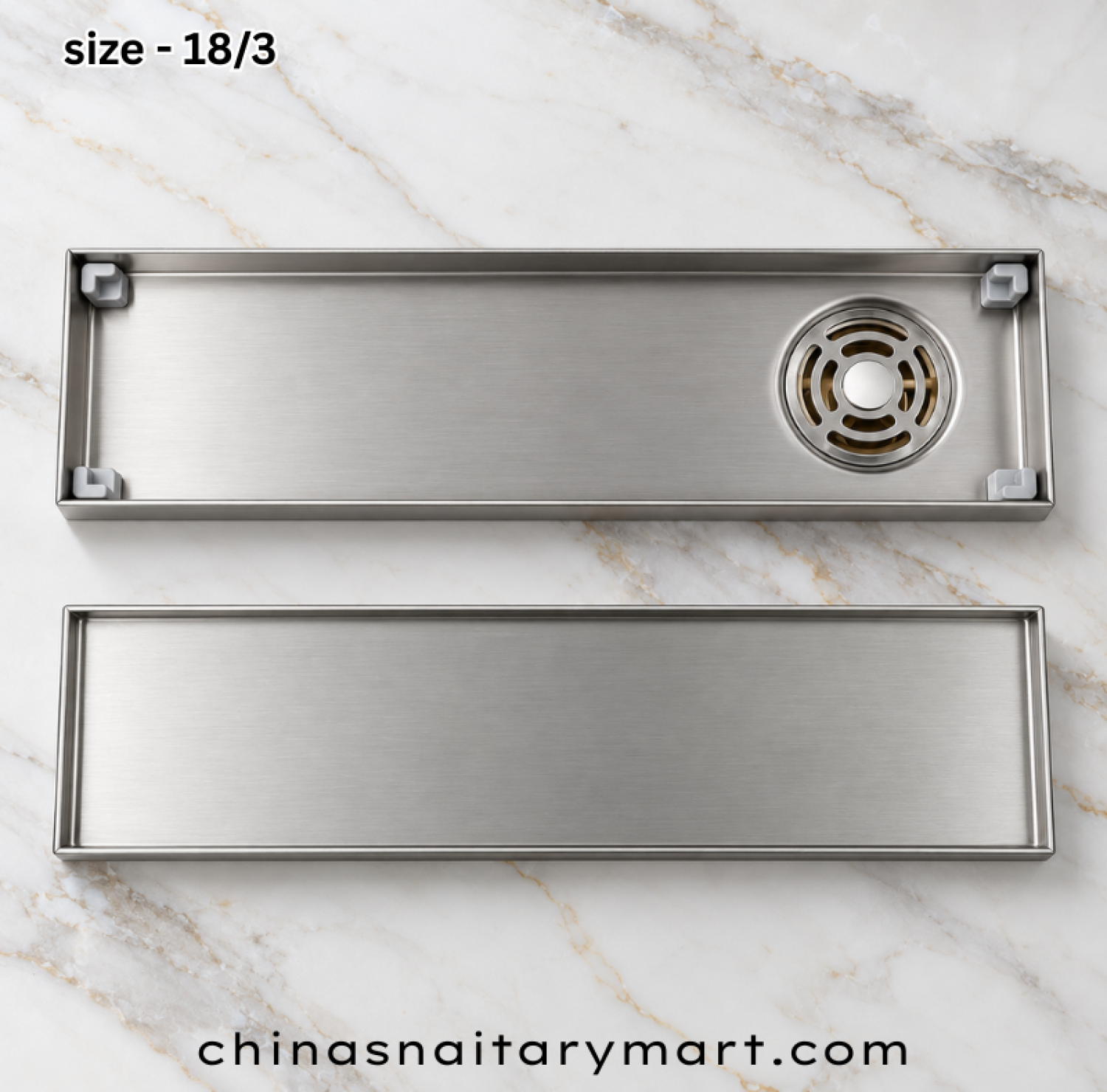 RUUM 18x3 inch invisible floor drain, SS matte tile insert drain, concealed tile cover floor drain, side hole bathroom drain, stainless steel matte floor drain