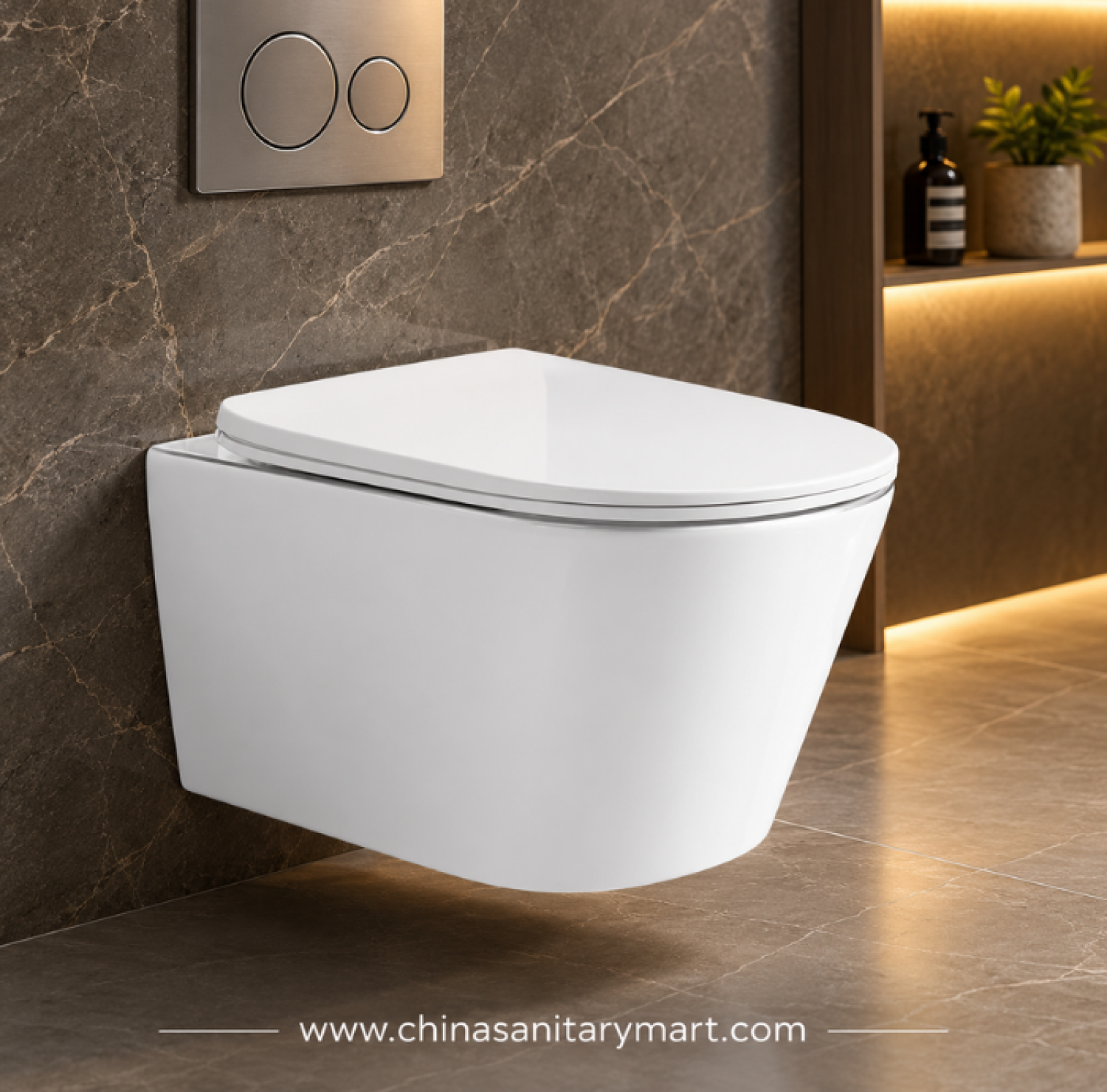 W-2353 wall hung commode, white wall mounted toilet, modern wall hung ceramic commode, space saving bathroom toilet, China Sanitary Mart wall hung toilet