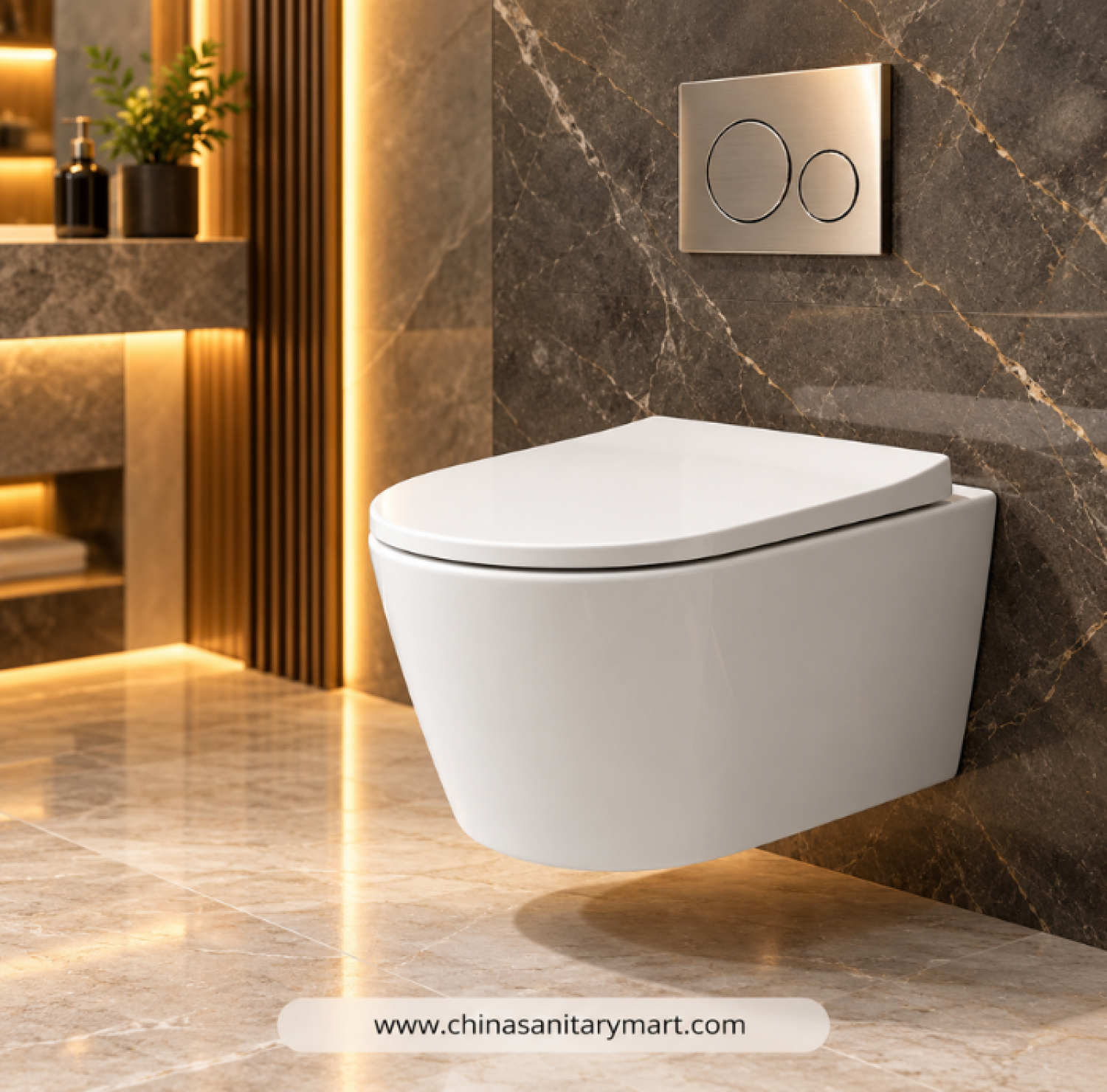 W-8305 wall hung commode, glossy white wall mounted toilet, modern ceramic wall hung toilet, space saving bathroom commode, concealed cistern toilet, China Sanitary Mart