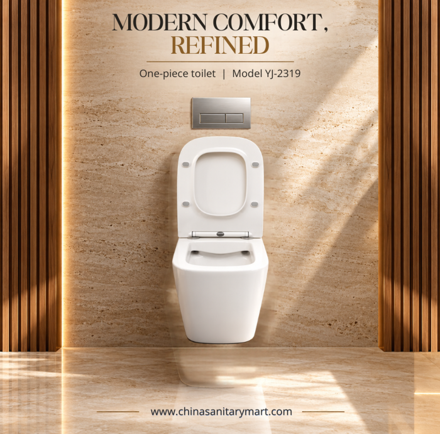 YJ-2319 wall hung commode, glossy white wall mounted toilet, modern ceramic wall hung toilet, space saving bathroom commode, concealed cistern toilet, China Sanitary Mart