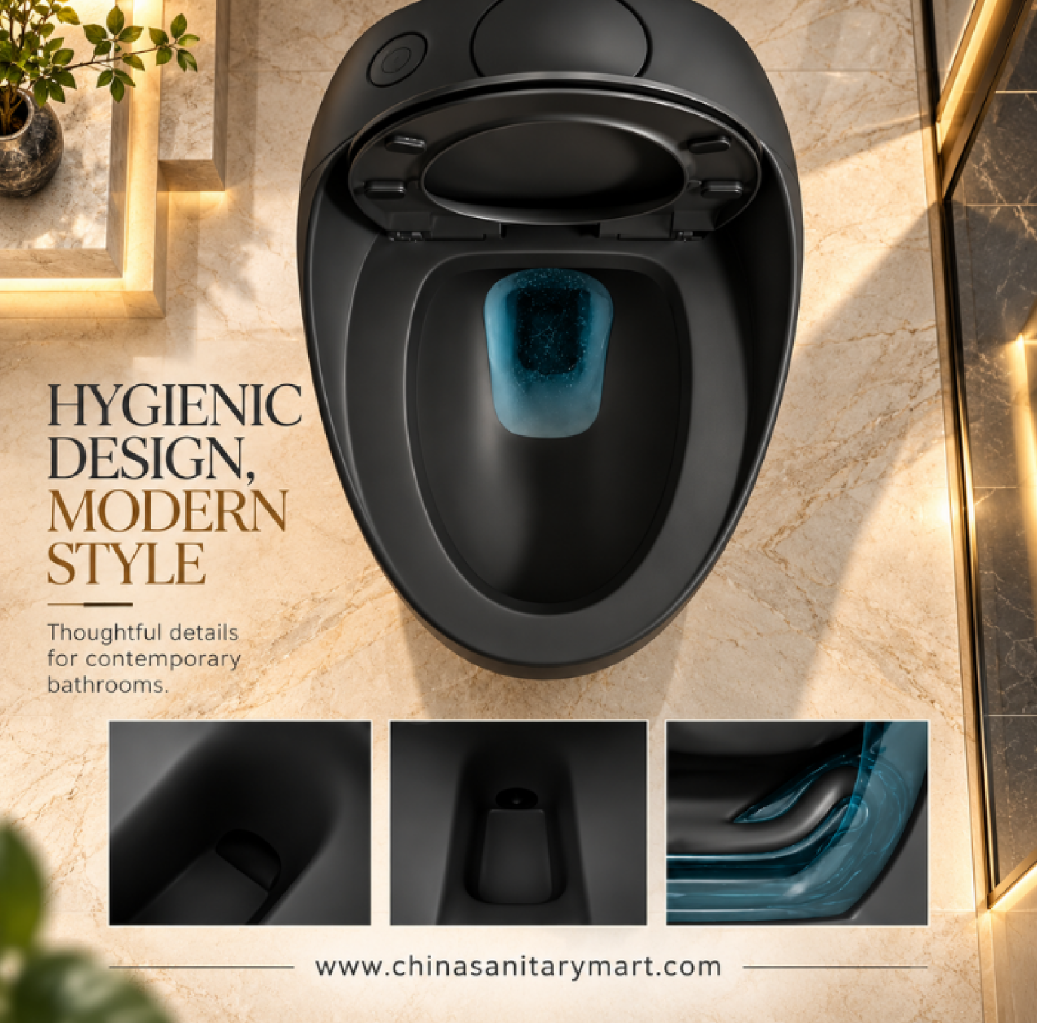 W-D02B matte black egg shape commode, black one piece toilet, modern egg shaped bathroom commode, matte black toilet with integrated cistern, contemporary bathroom sanitary ware