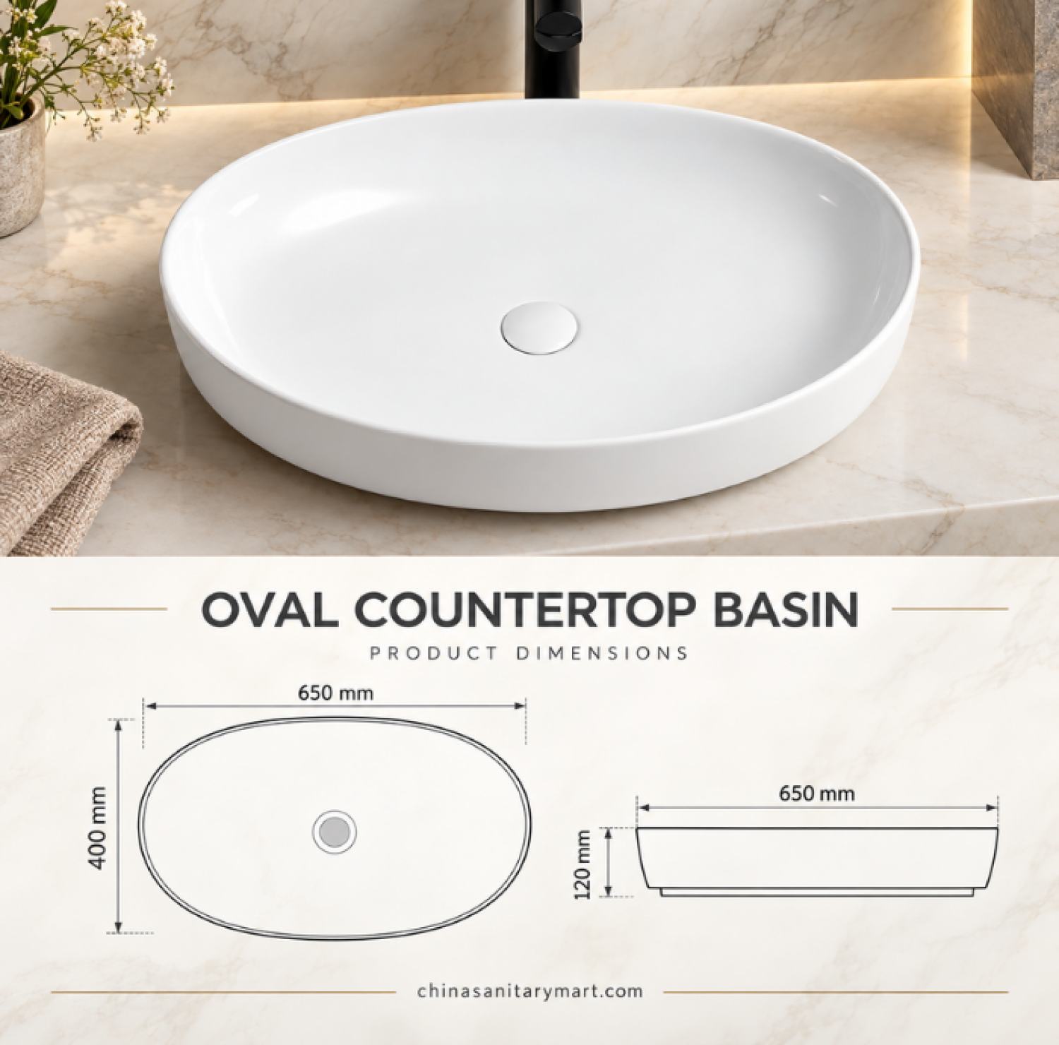 W-8307 premium ceramic countertop basin, 26x16x5 inch wash basin, modern ceramic top basin, bathroom vanity basin, premium countertop wash basin Bangladesh