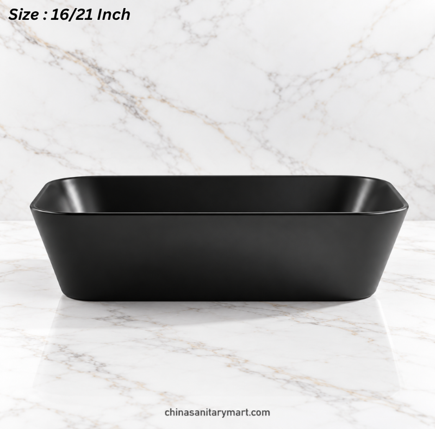A160B black top basin, 16×21 inch rectangular wash basin, black countertop basin, modern black bathroom basin, 6 inch high black top basin