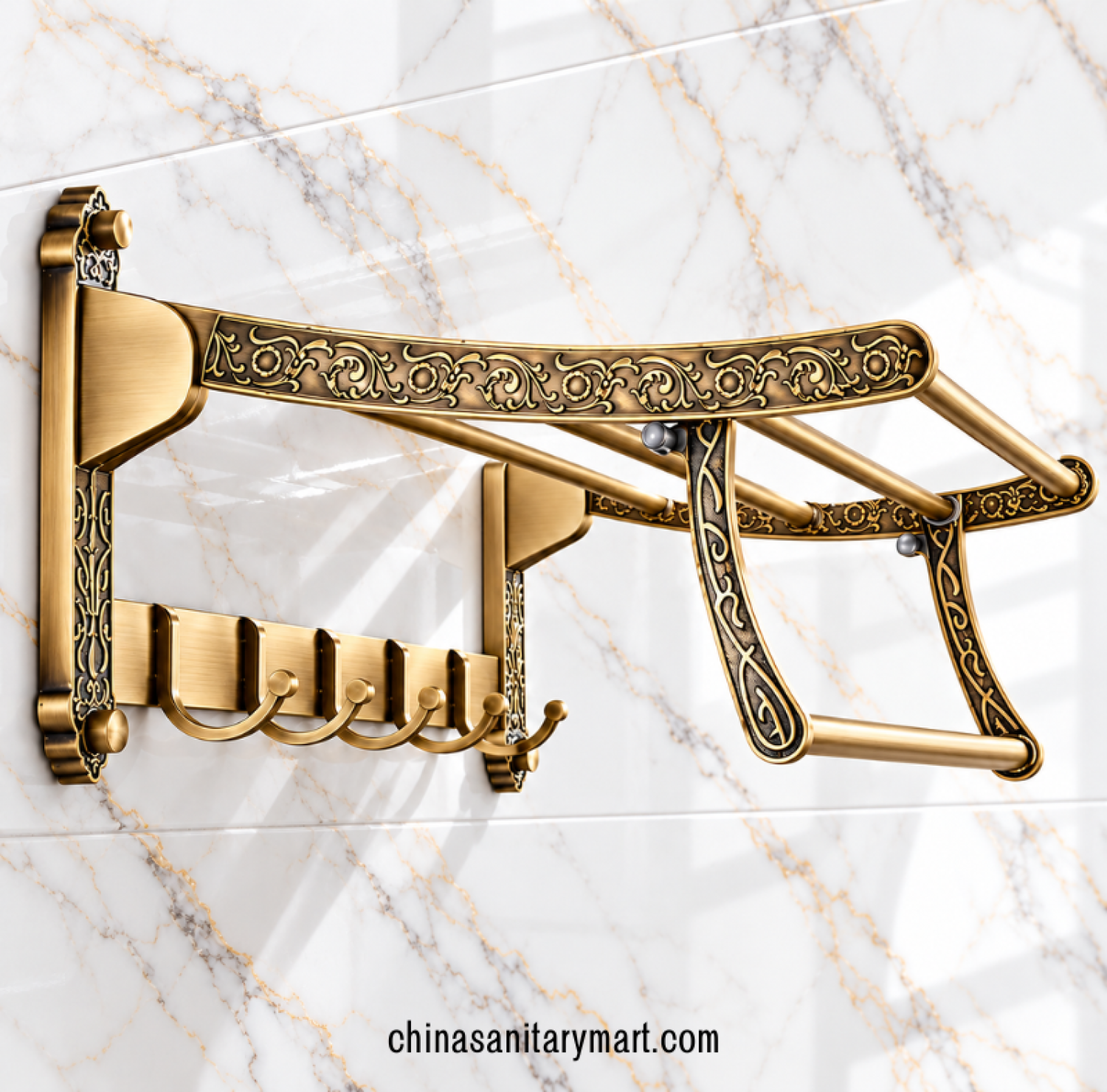antique gold towel rack, vintage bathroom towel holder, gold towel rack with multiple hooks, decorative bathroom towel organizer, luxury antique bathroom accessories