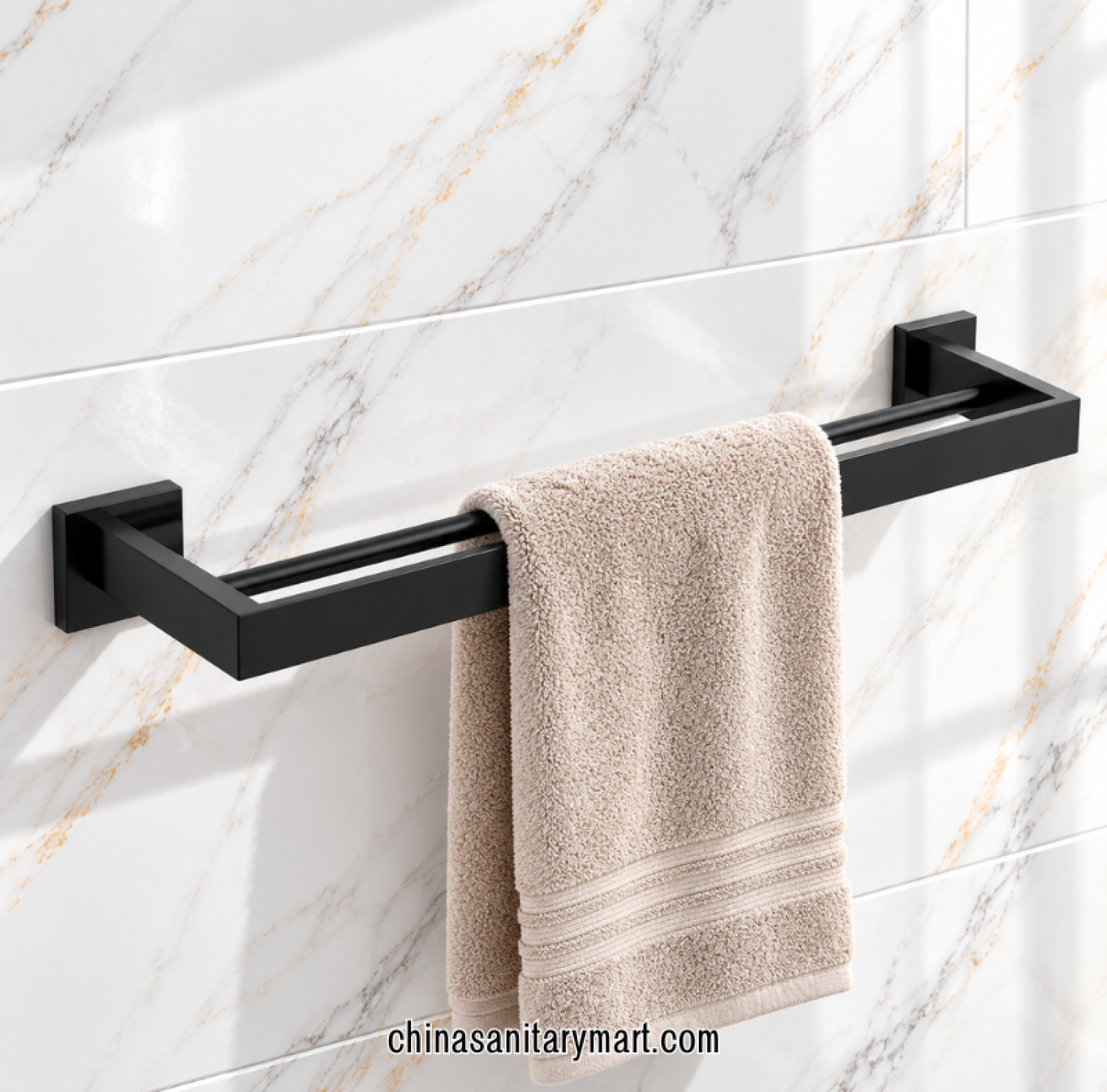 matte black double towel rails, slim black double towel rack, wall mounted double towel holder, modern matte black bathroom accessory, black parallel towel rails