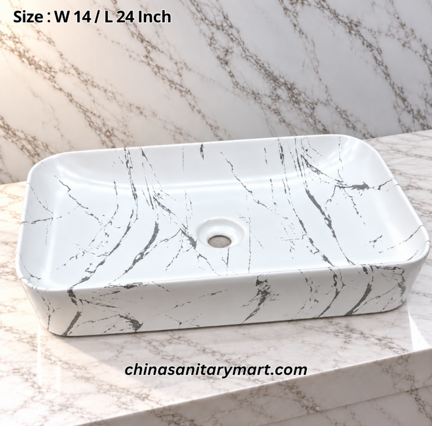 14x24 inch white marble shed rectangular top basin, white marble pattern wash basin, rectangular countertop basin, grey veined white basin, designer bathroom top basin
