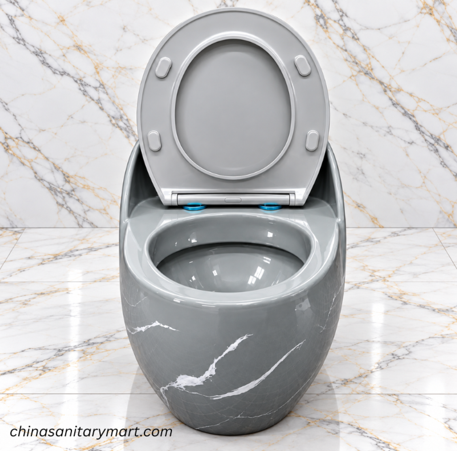 Ori-70990GM grey marble shed egg shape commode, glossy grey toilet with white marble veining, modern egg shape commode, grey matching seat cover toilet, designer bathroom commode Bangladesh