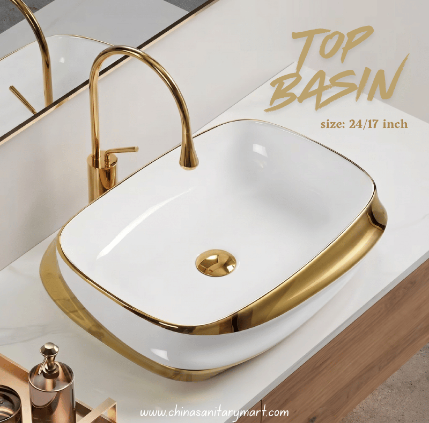 Top Basin, Luxury Basin, Ceramic Wash Basin, Golden Border Basin, Bathroom Basin Bangladesh, Counter Top Basin, Modern Wash Basin, Premium Basin, 24x17 Inch Basin, China Sanitary Mart