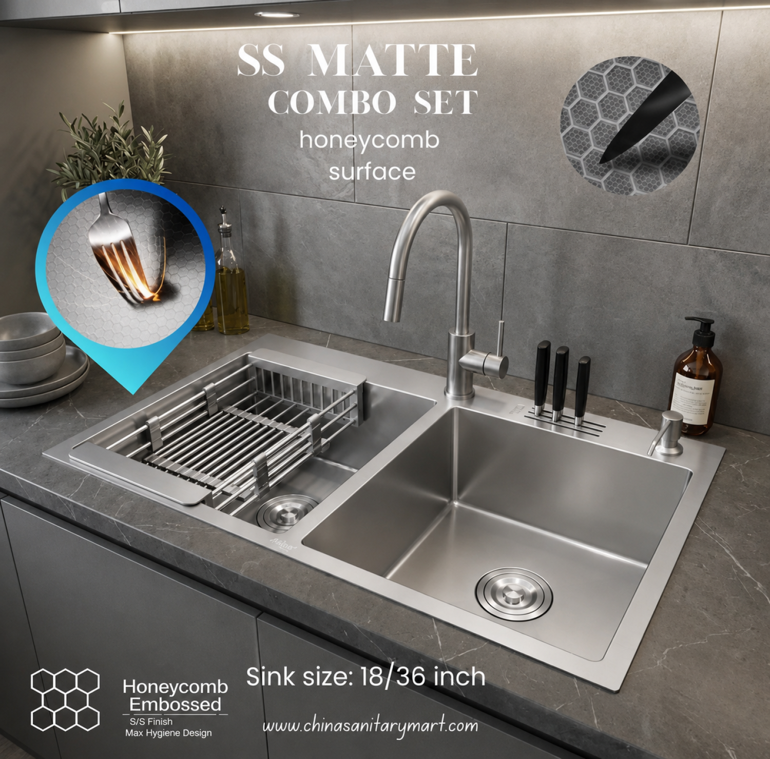 sink,kitchensink,blacksink,sinkcombo,36inchsink,handmadesink,18/36 Inch Sink matte, honeycomb