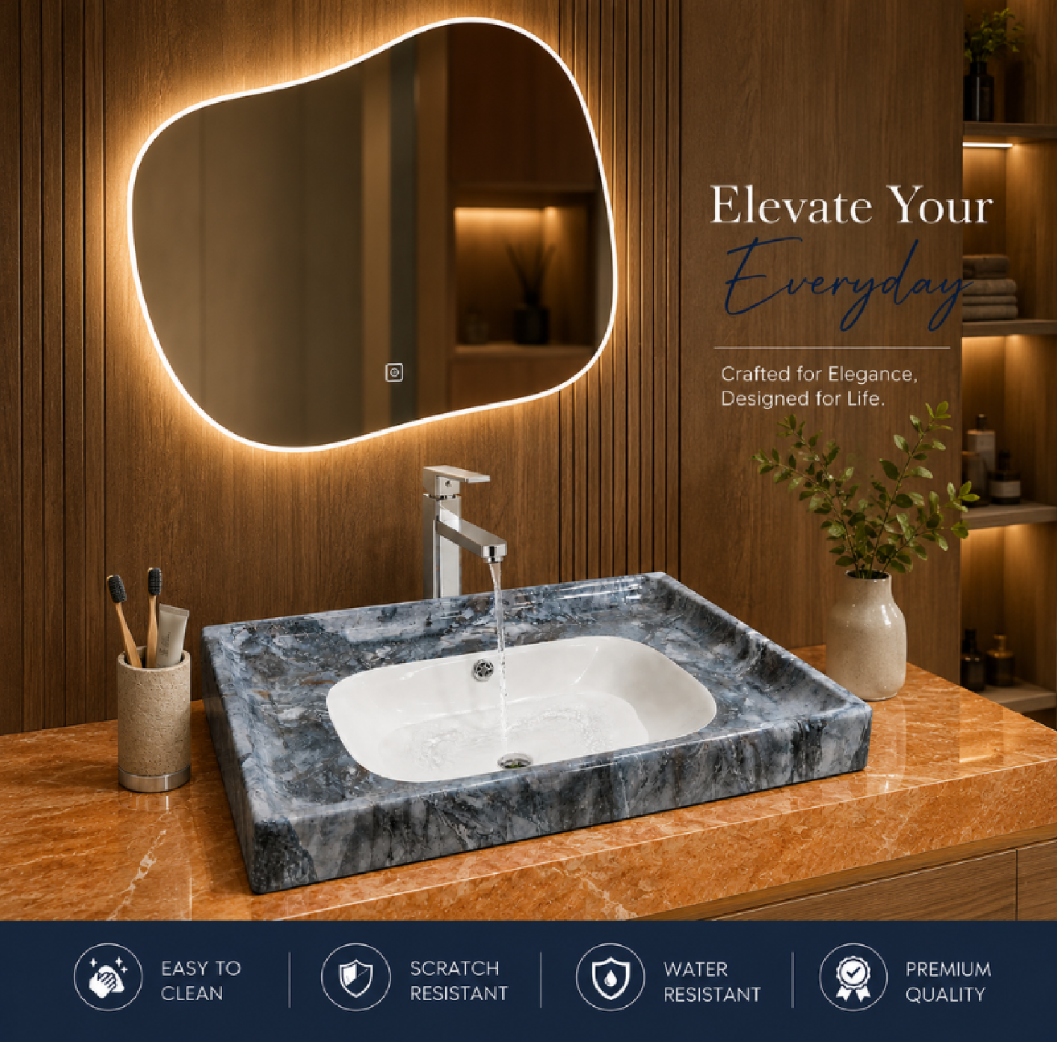 24x19 grey marble counter top basin, grey marble shed wash basin, ceramic countertop basin, luxury grey marble bathroom basin, premium ceramic wash basin, modern marble finish basin, bathroom sink Bangladesh, China Sanitary Mart