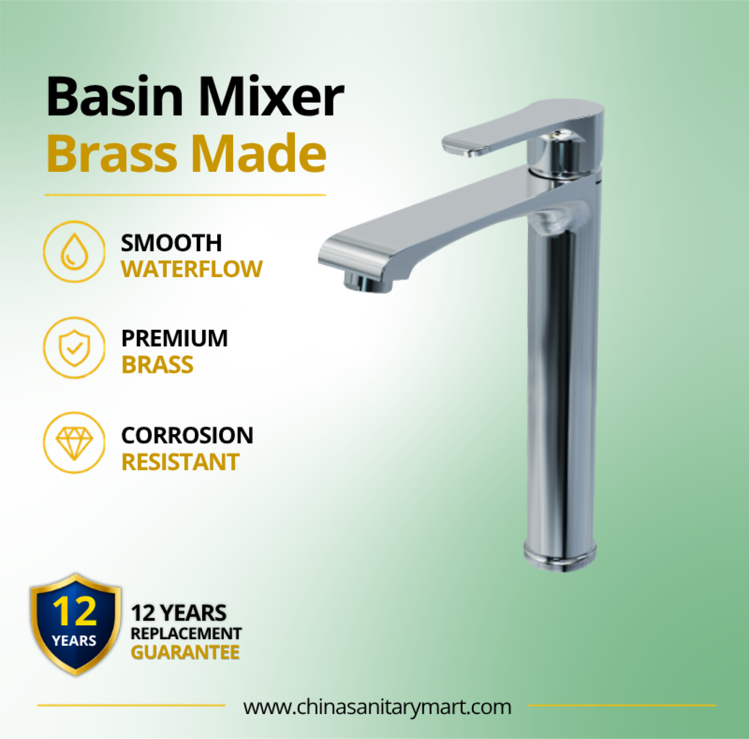 AST basin mixer large Theo, Theo chrome basin mixer, premium brass basin faucet, large bathroom faucet, hot cold basin mixer, basin mixer, modern chrome bathroom mixer, extended spout basin faucet, China Sanitary Mart