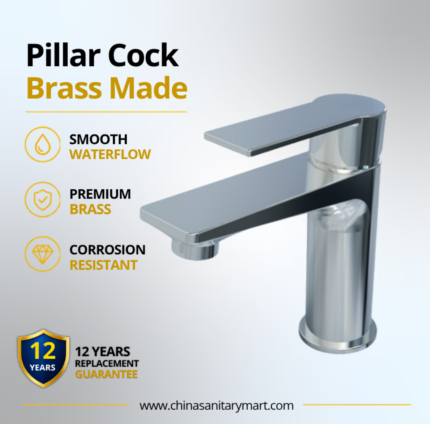 AST Basin Pillar Cock Small Theo, Theo Chrome basin faucet, small brass pillar cock, single lever basin faucet, chrome wash basin cock, AST Theo faucet, modern bathroom pillar cock, square chrome basin faucet, premium bathroom faucet