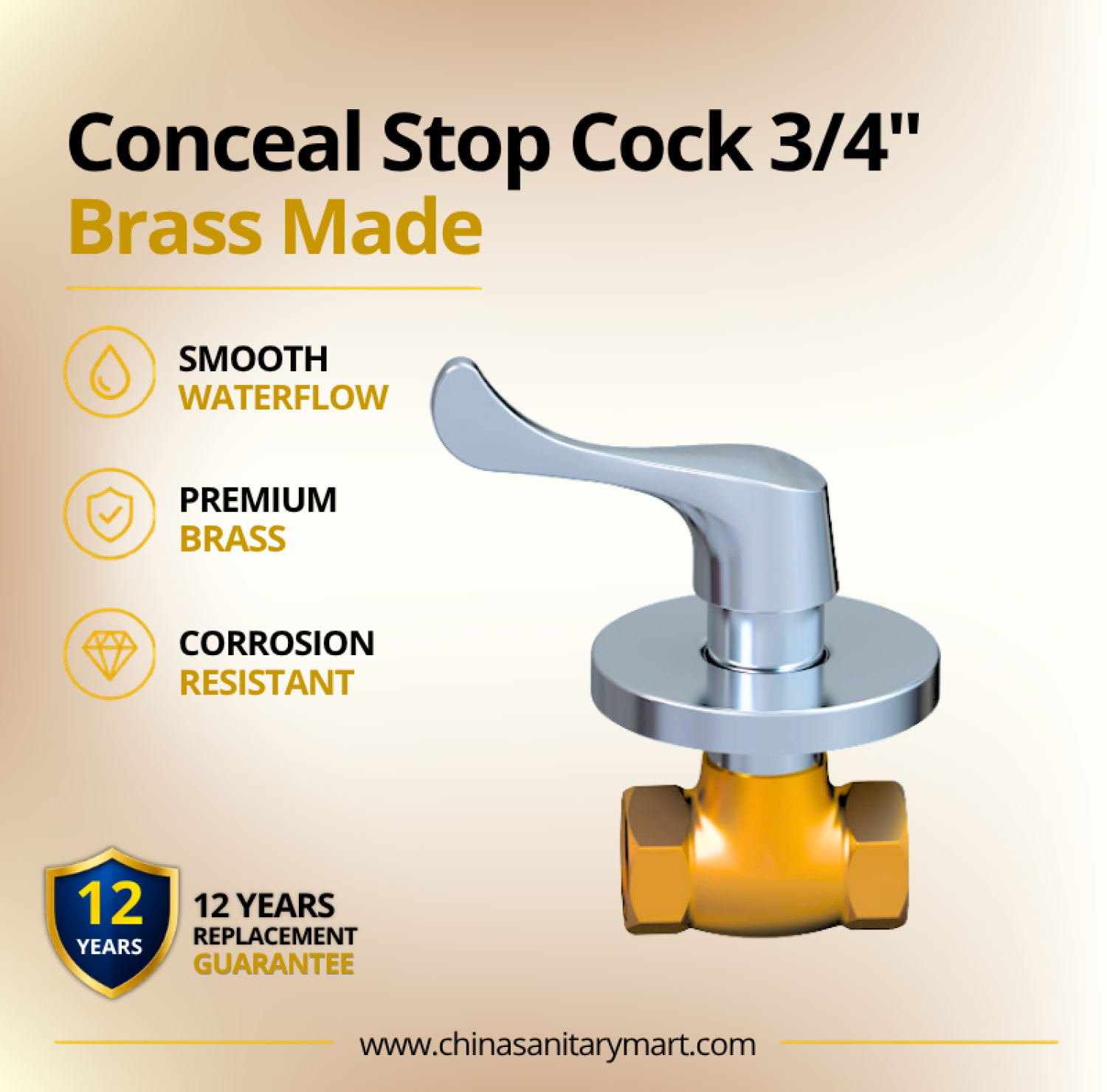 AST Concealed Stop Cock 3/4 Inch, round Neo Chrome stop cock, brass concealed stop cock, 3/4 inch bathroom valve, concealed bathroom fitting, AST sanitary fittings