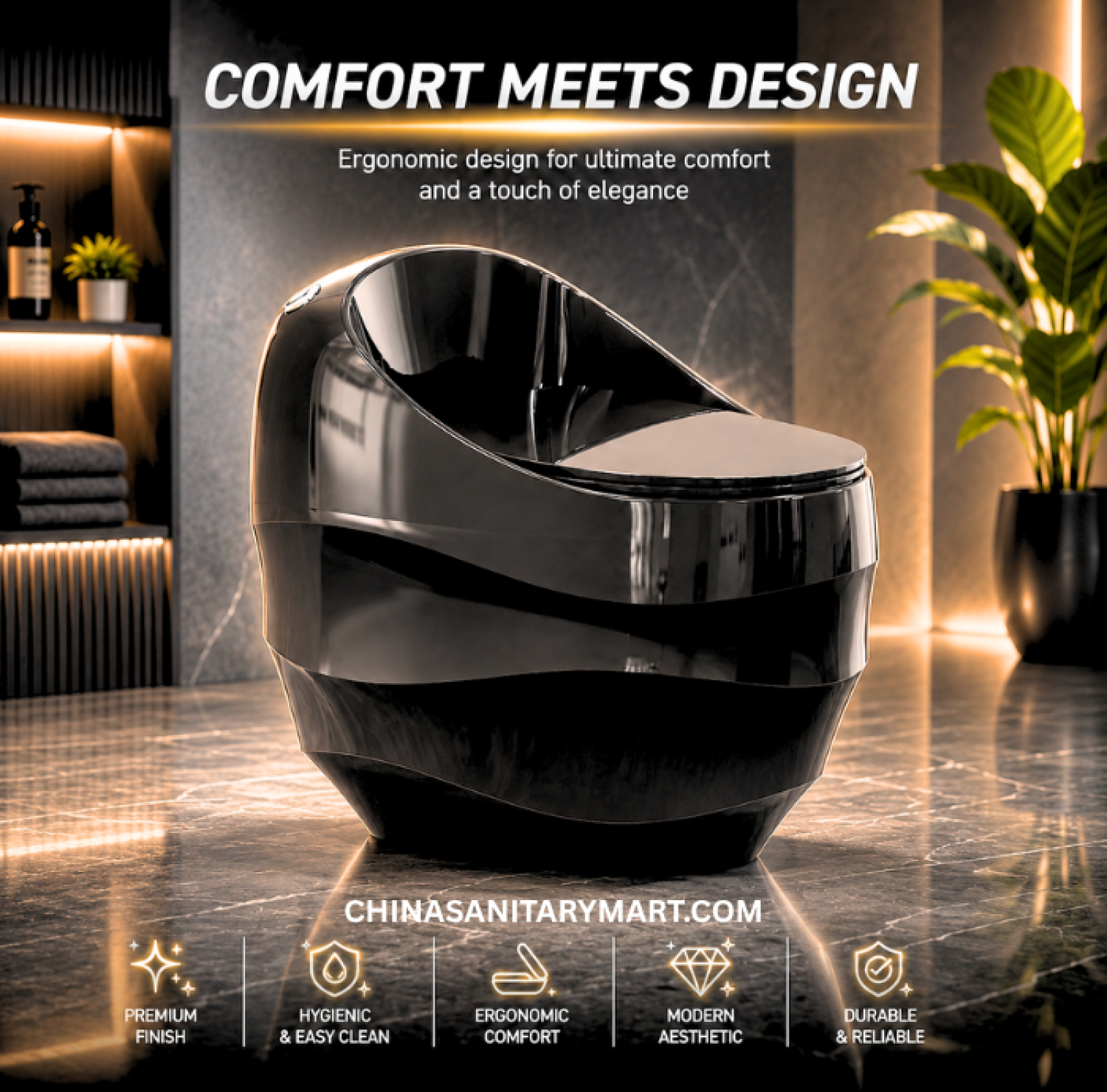 Black Marble Shed Wave D Commode 26x19x24 Inch, Black D Shape Commode, Black Marble Toilet Commode, Shed Wave Commode