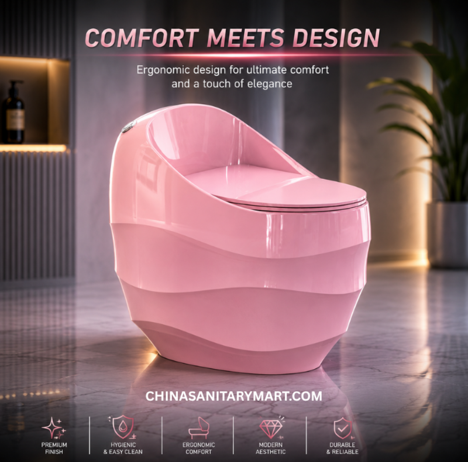 Pink Marble Shed Wave D Commode 26x19x24 Inch, Pink D Shape Commode, Pink Marble Toilet Commode, Pink Shed Wave Commode