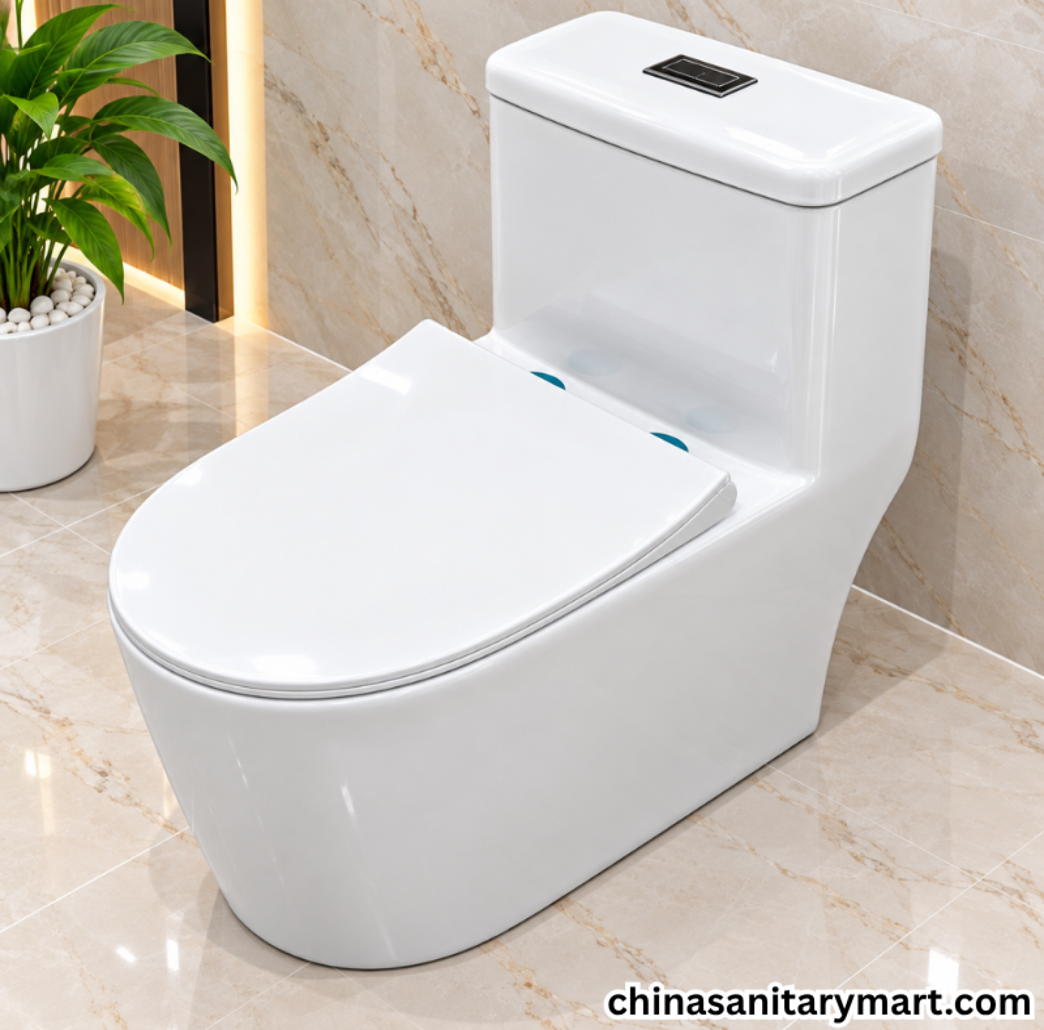 IS-M005 Tornado Jet Flush One Piece Commode, white one piece toilet, tornado flush commode, jet flush toilet, modern white commode