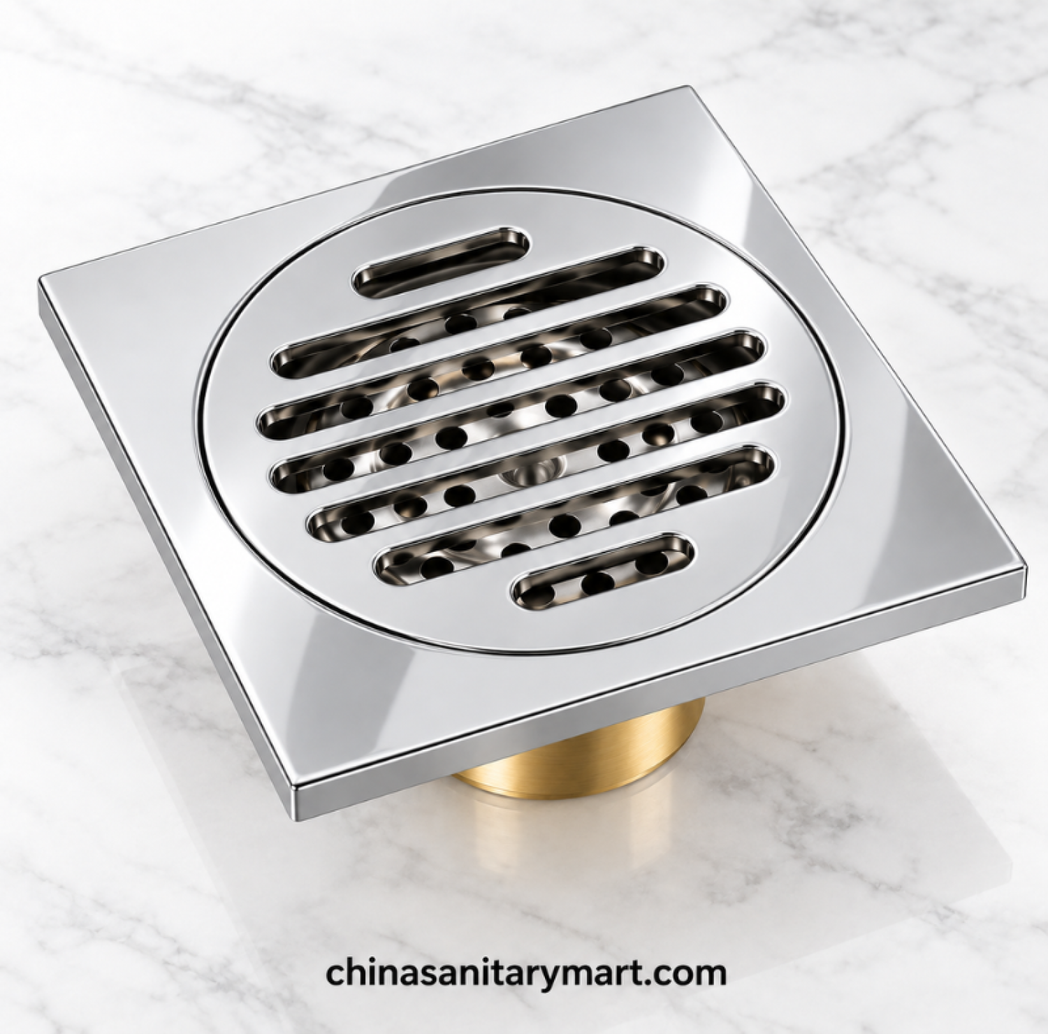 5x5 inch Axent CP chrome polish bathroom floor drain, square chrome floor drain, round slotted drain cover, bathroom drain Bangladesh