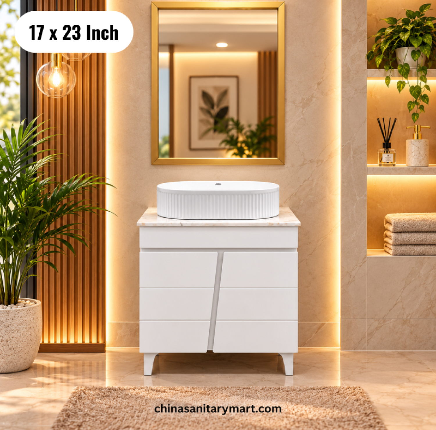 17x23 white basin cabinet, 20x12x5 countertop basin, white bathroom vanity with mirror, countertop basin cabinet Bangladesh